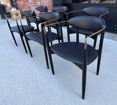 Set 6 Dan Johnson Viscount Chairs / Black Lacquer and Brass / Selig