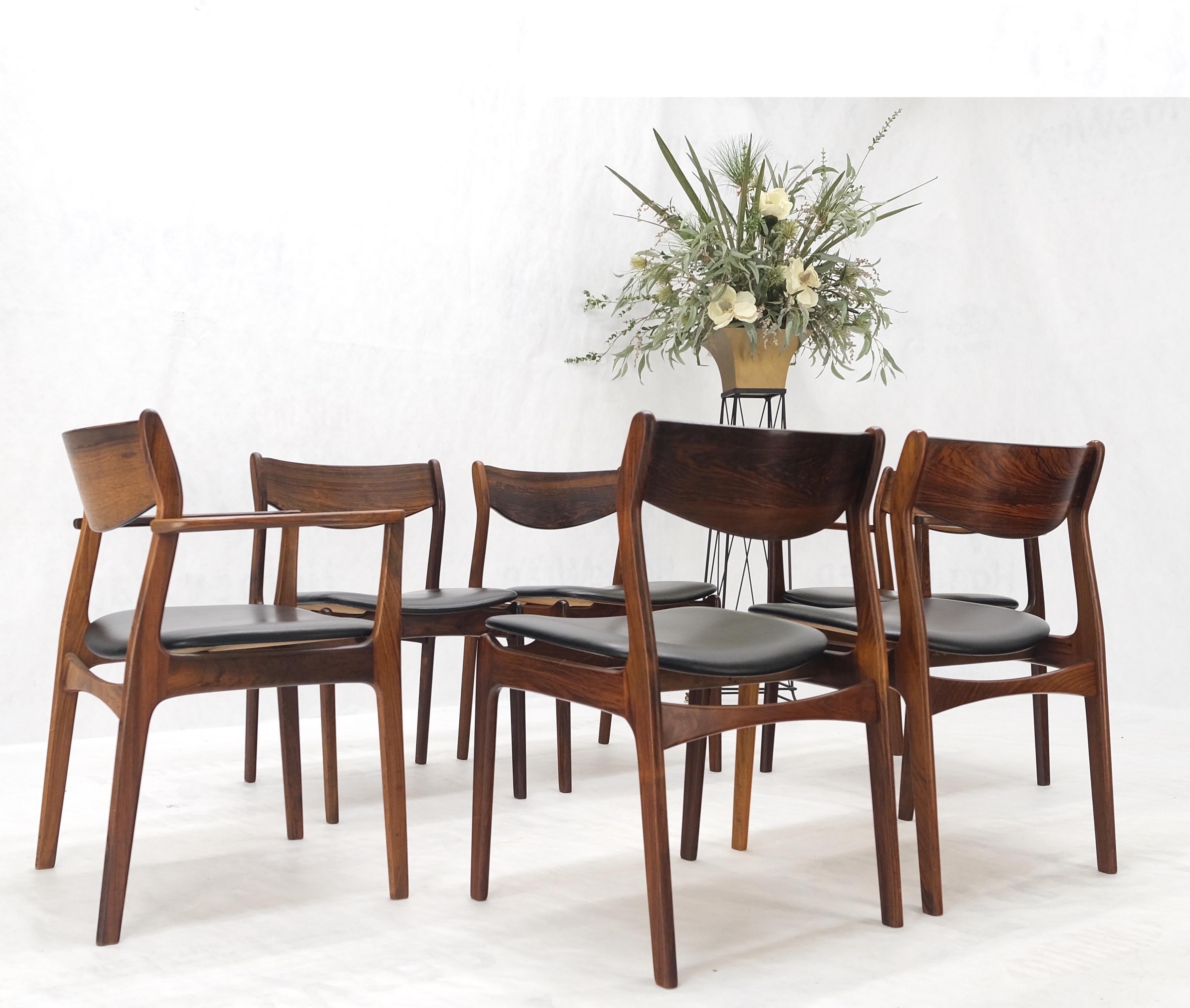 Set 6 Danish Mid-Century Modern Jorgensen Rosewood Dining Chairs Black Seat For Sale 4