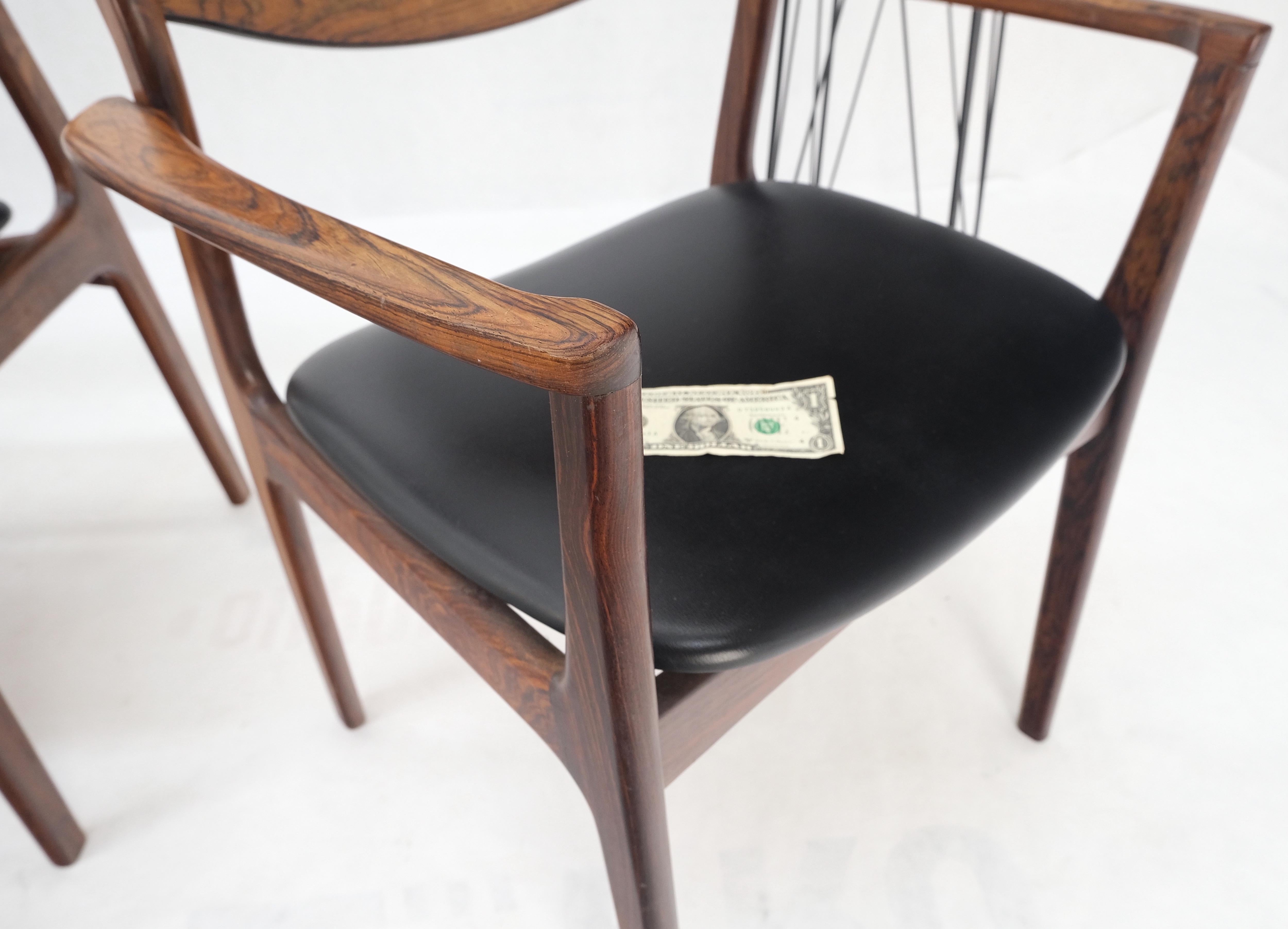 Set 6 Danish Mid-Century Modern Jorgensen Rosewood Dining Chairs Black Seat For Sale 7