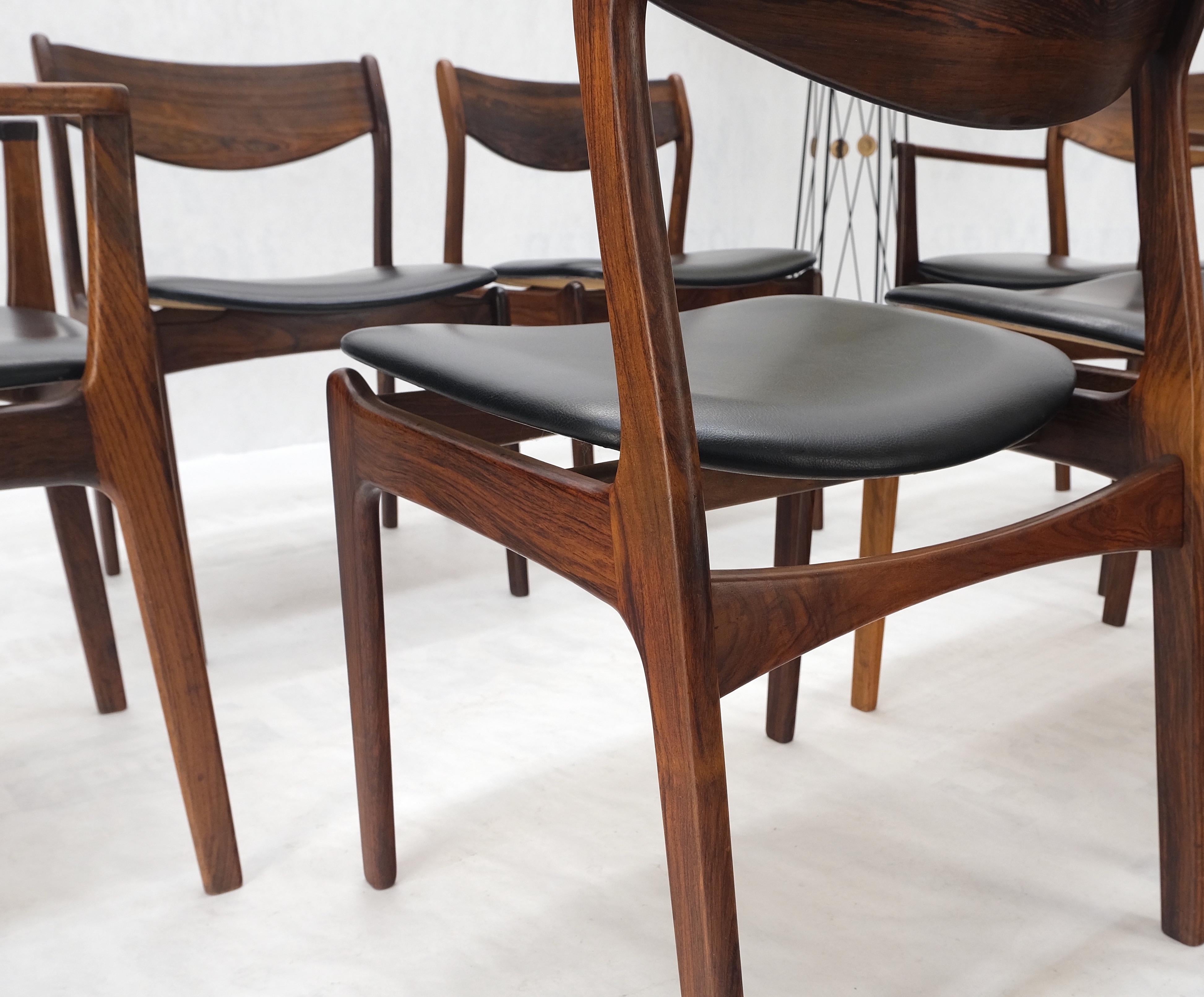 Set 6 Danish Mid-Century Modern Jorgensen Rosewood Dining Chairs Black Seat For Sale 8
