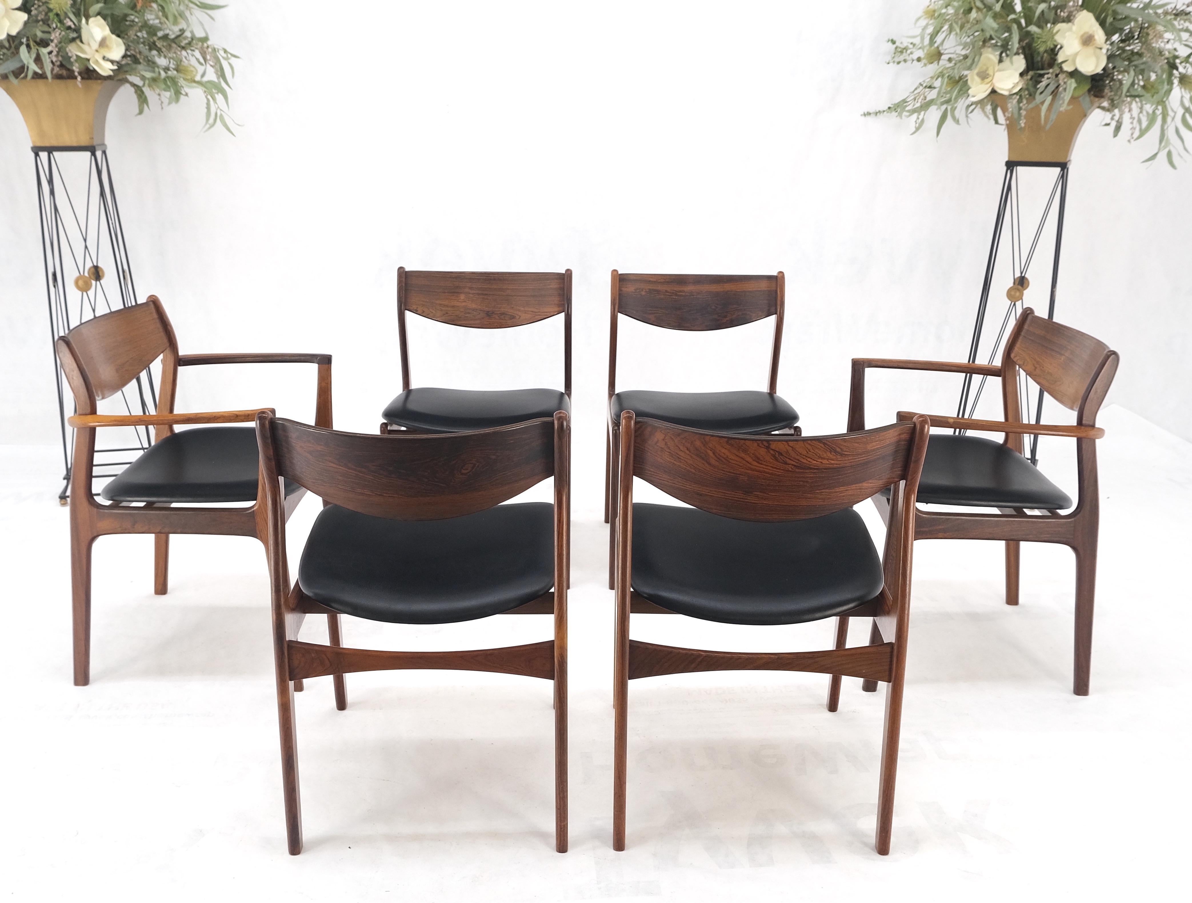Set 6 Danish Mid-Century Modern Jorgensen Rosewood Dining Chairs Black Seat.