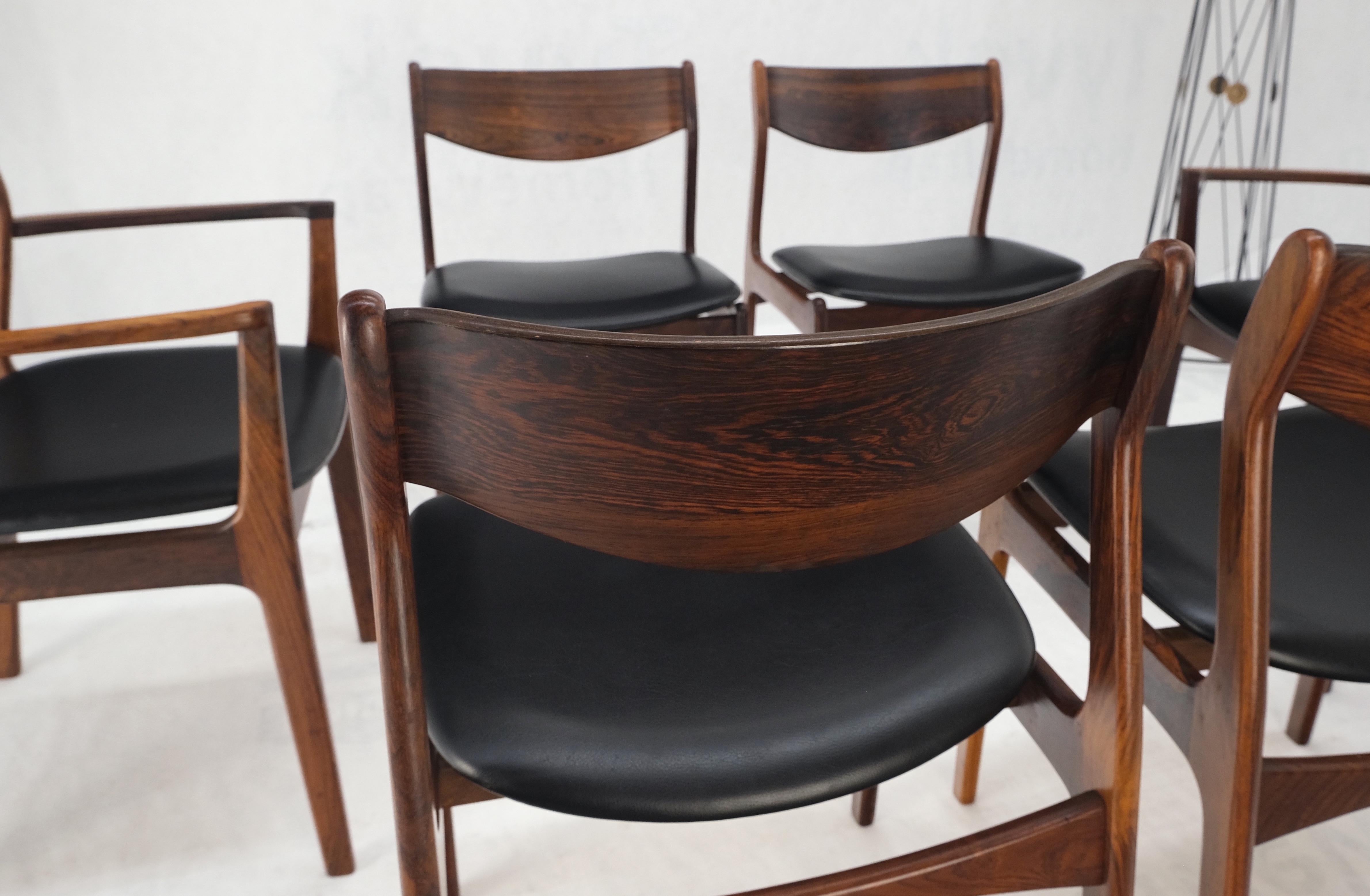 Lacquered Set 6 Danish Mid-Century Modern Jorgensen Rosewood Dining Chairs Black Seat For Sale