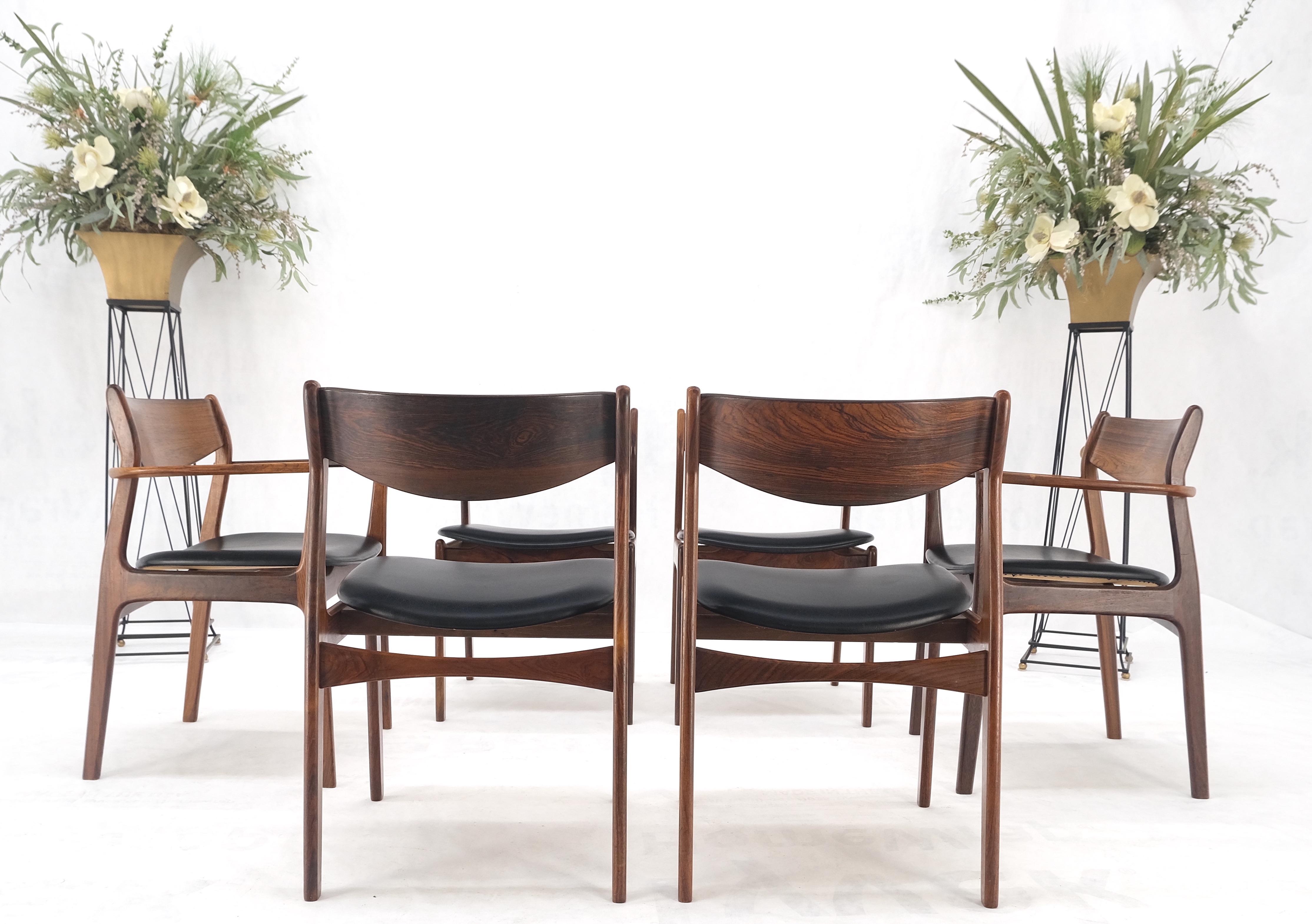 Set 6 Danish Mid-Century Modern Jorgensen Rosewood Dining Chairs Black Seat In Good Condition For Sale In Rockaway, NJ