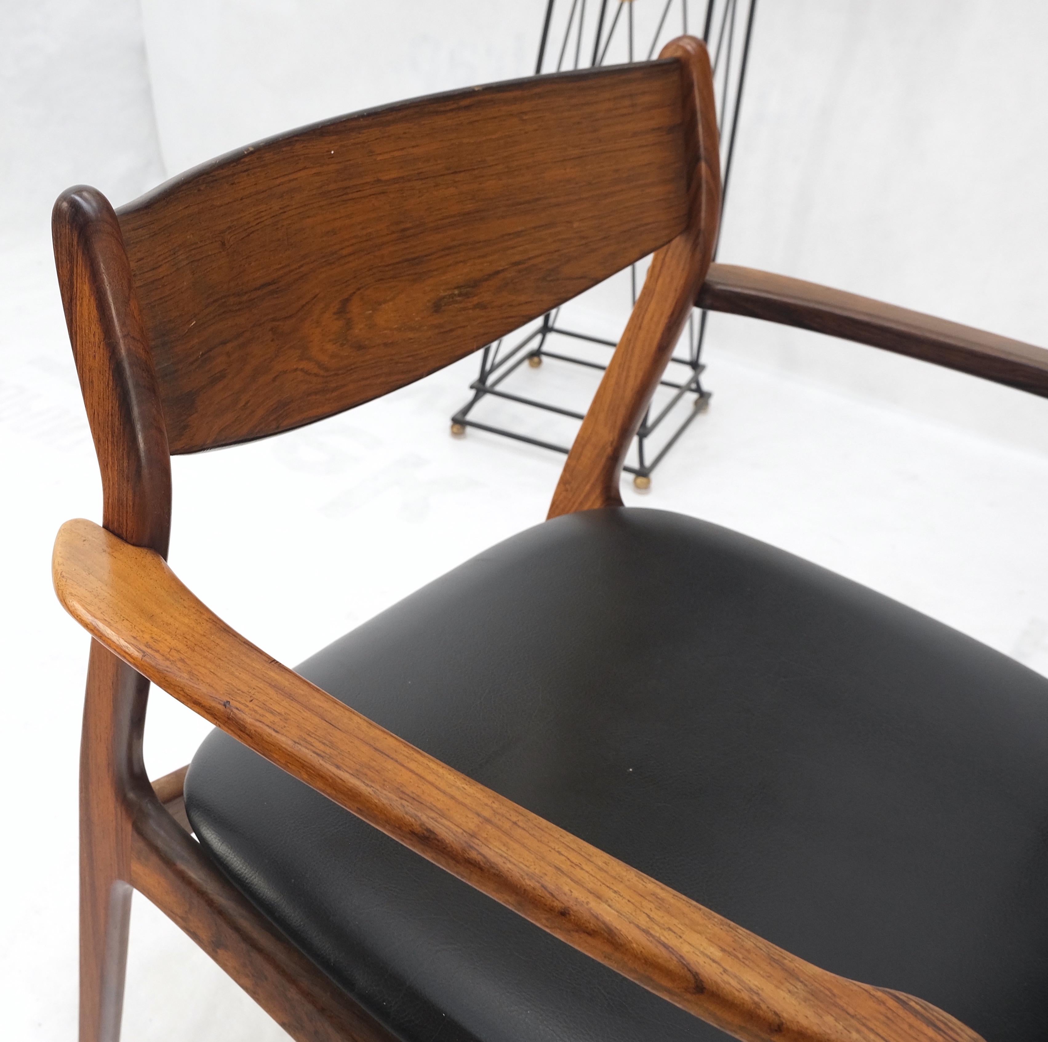 20th Century Set 6 Danish Mid-Century Modern Jorgensen Rosewood Dining Chairs Black Seat For Sale