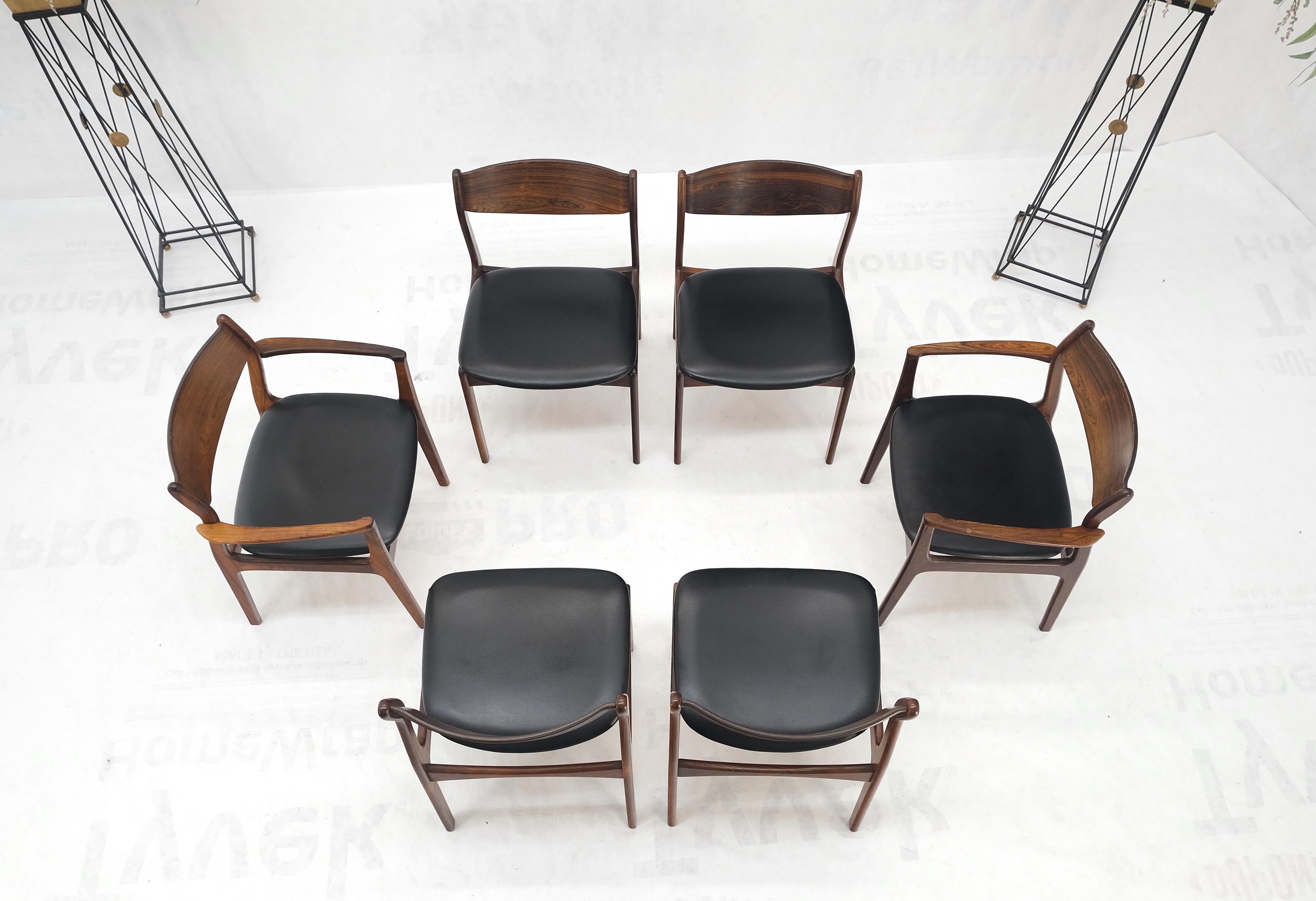 Upholstery Set 6 Danish Mid-Century Modern Jorgensen Rosewood Dining Chairs Black Seat For Sale