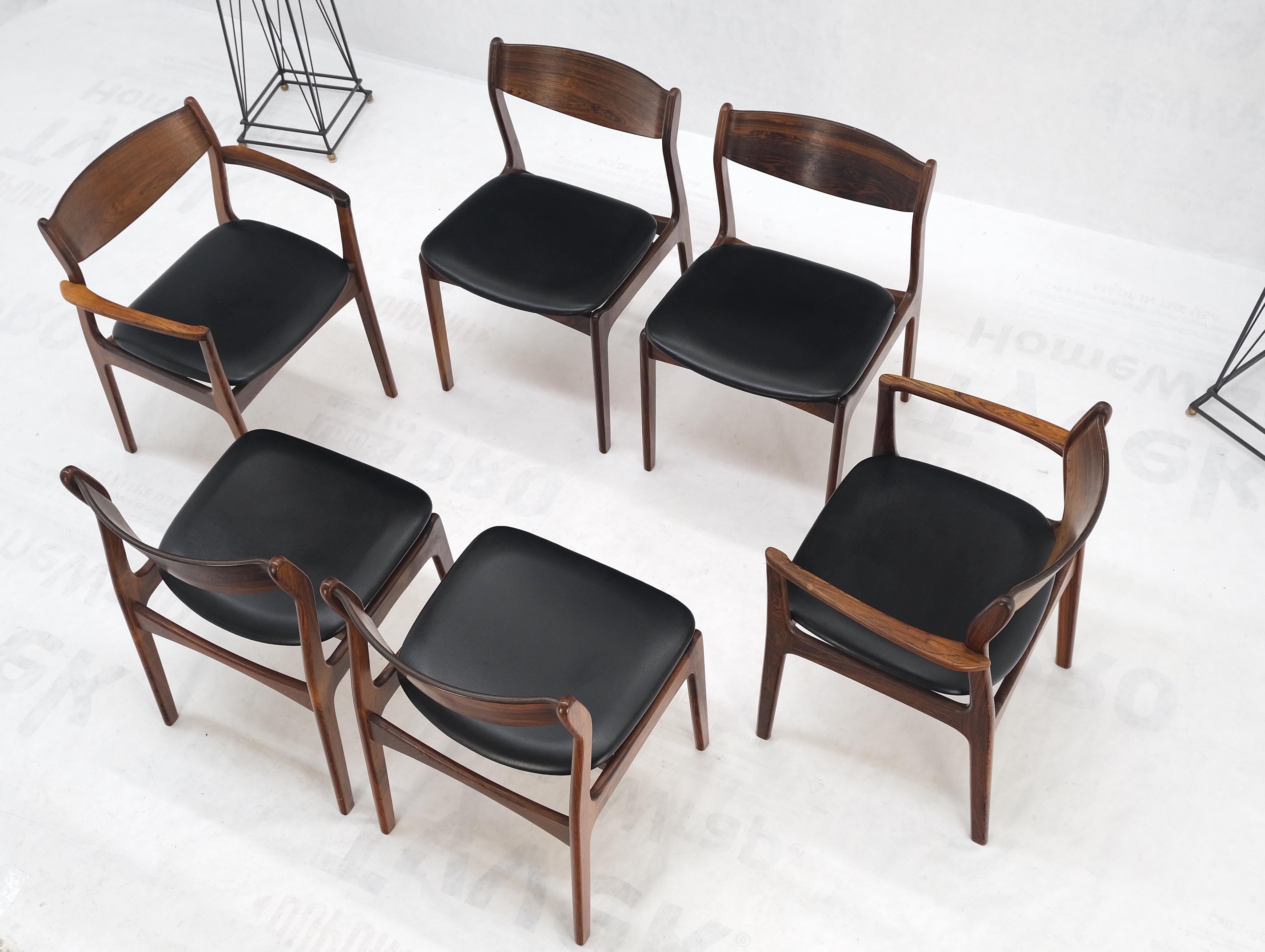 Set 6 Danish Mid-Century Modern Jorgensen Rosewood Dining Chairs Black Seat For Sale 2