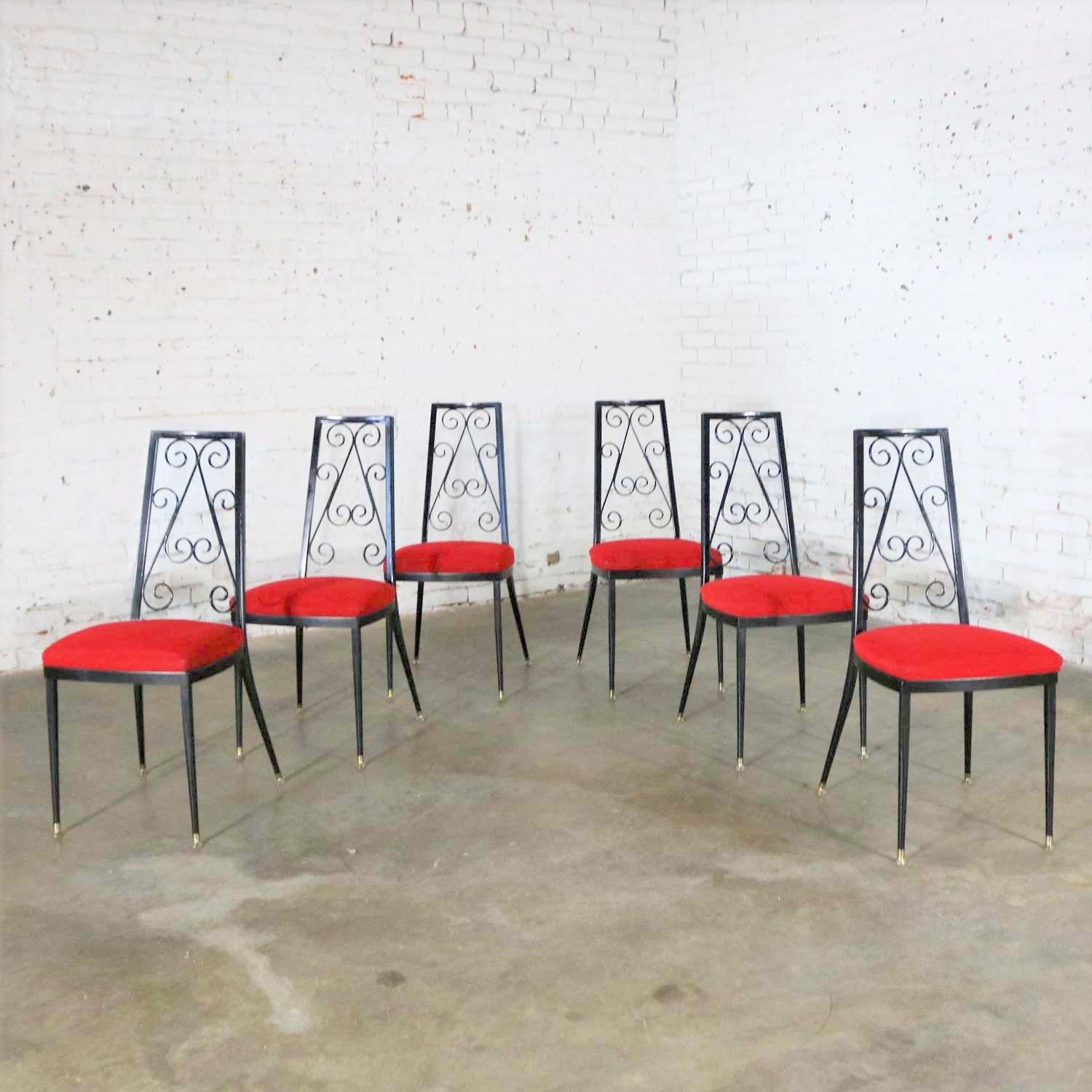 Set 6 Decorables 1967 Selection for Chromcraft Metal Dining Chairs Red and Black in vendita 2