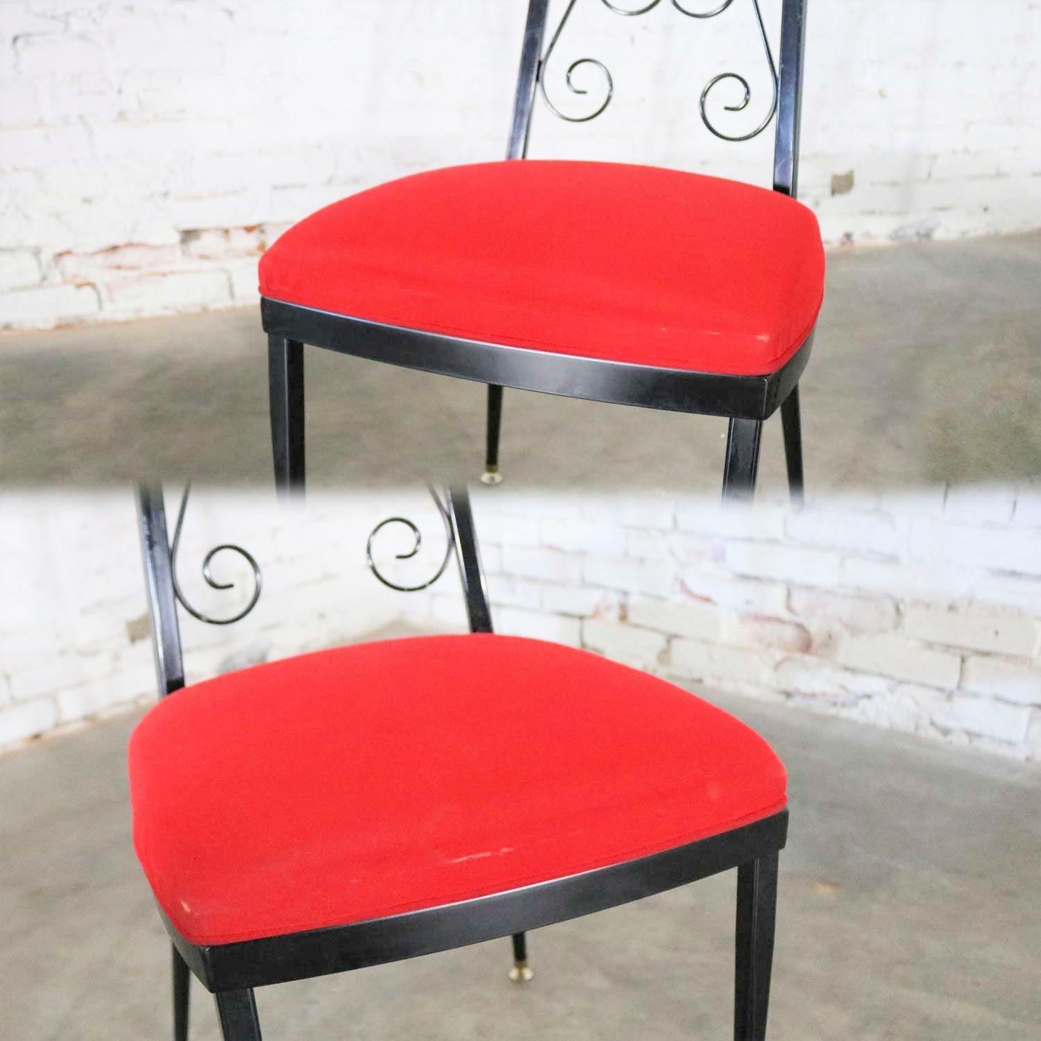 Set 6 Decorables 1967 Selection for Chromcraft Metal Dining Chairs Red and Black For Sale 4