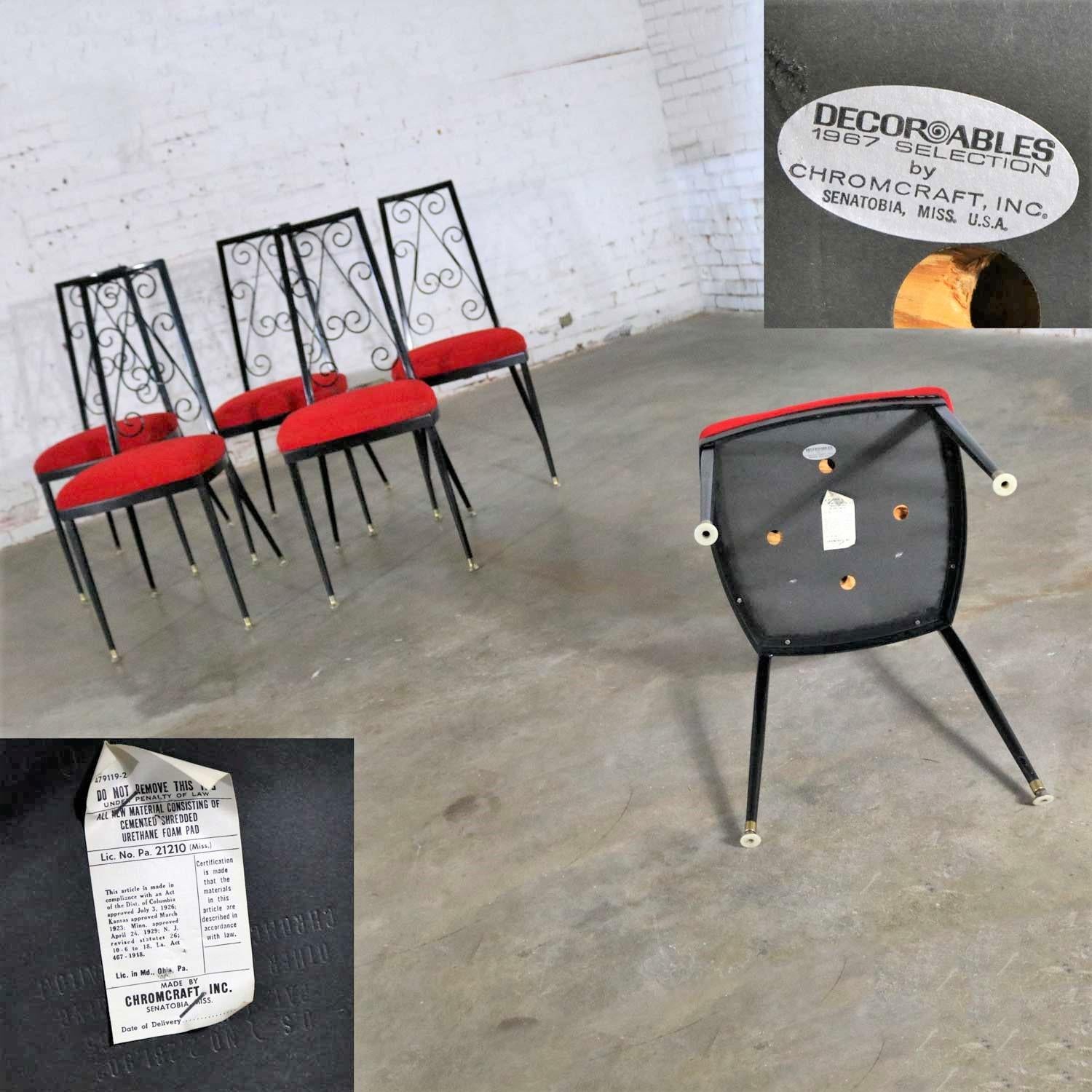 6 Dekorative Esszimmerstühle aus Metall von Chromcraft, rot und schwarz, 1967 im Angebot 7