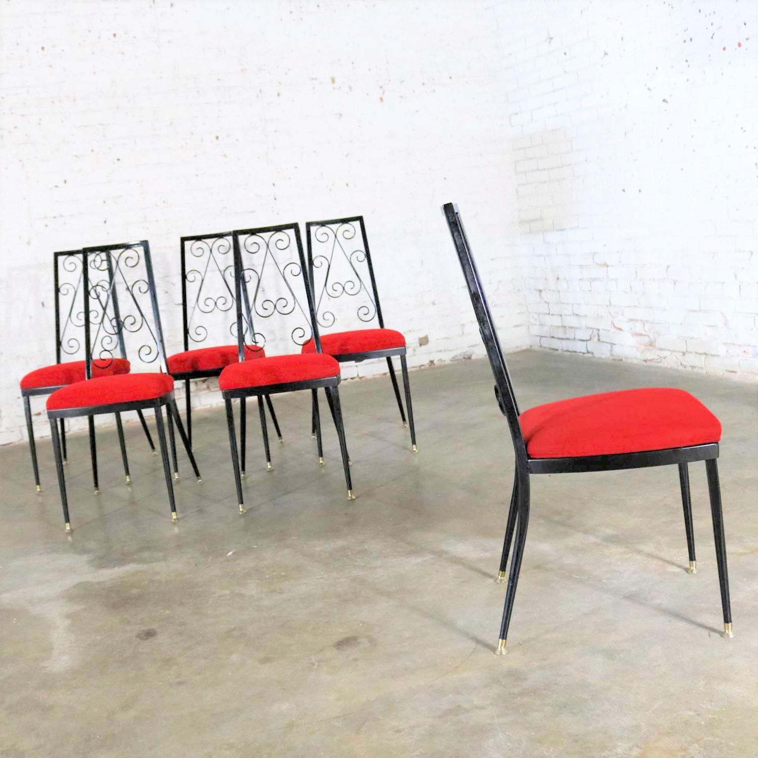 6 Dekorative Esszimmerstühle aus Metall von Chromcraft, rot und schwarz, 1967 (amerikanisch) im Angebot