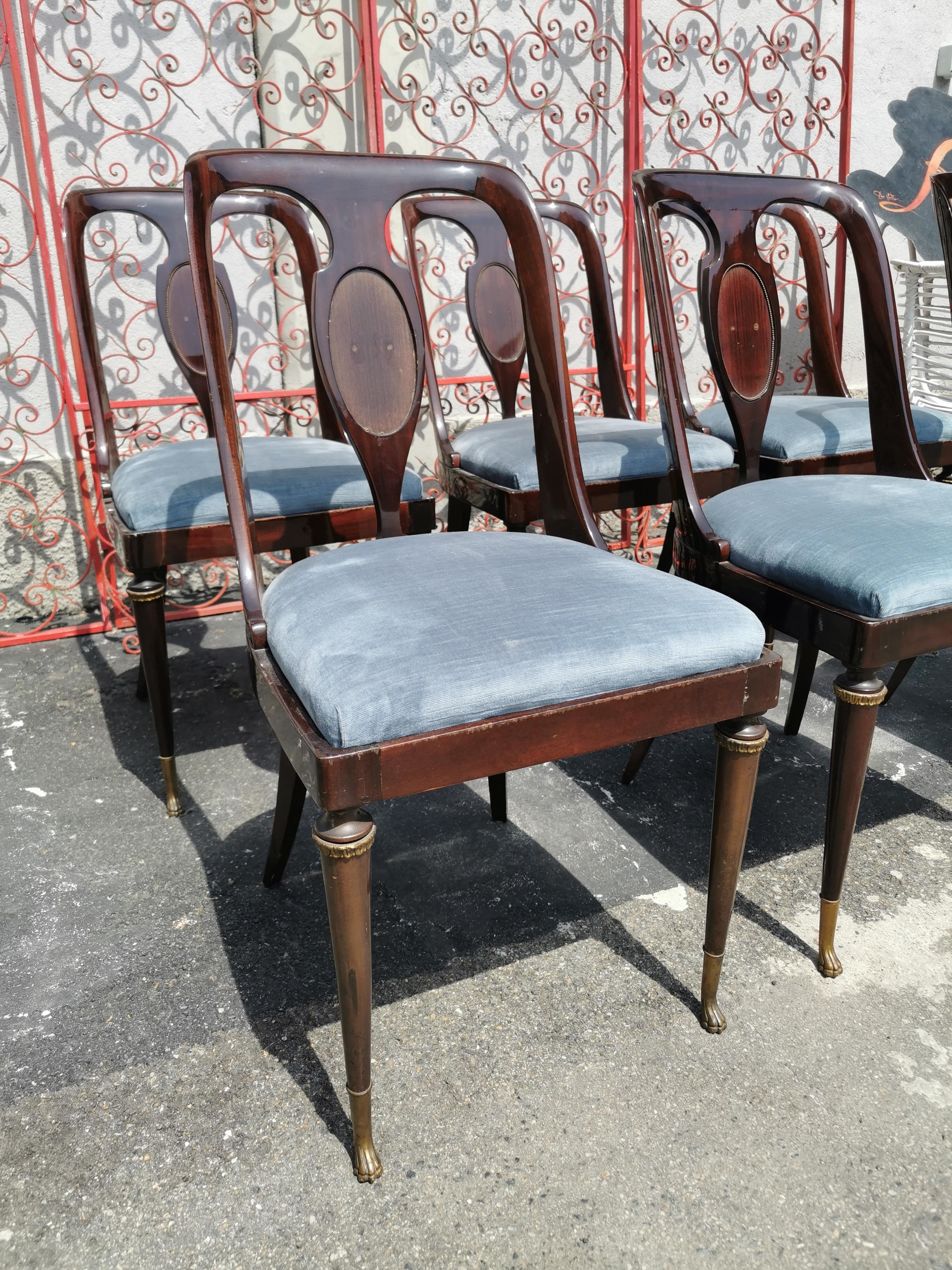 Mid-20th Century Set 6 Dining Room Chairs circa 1950 Italy