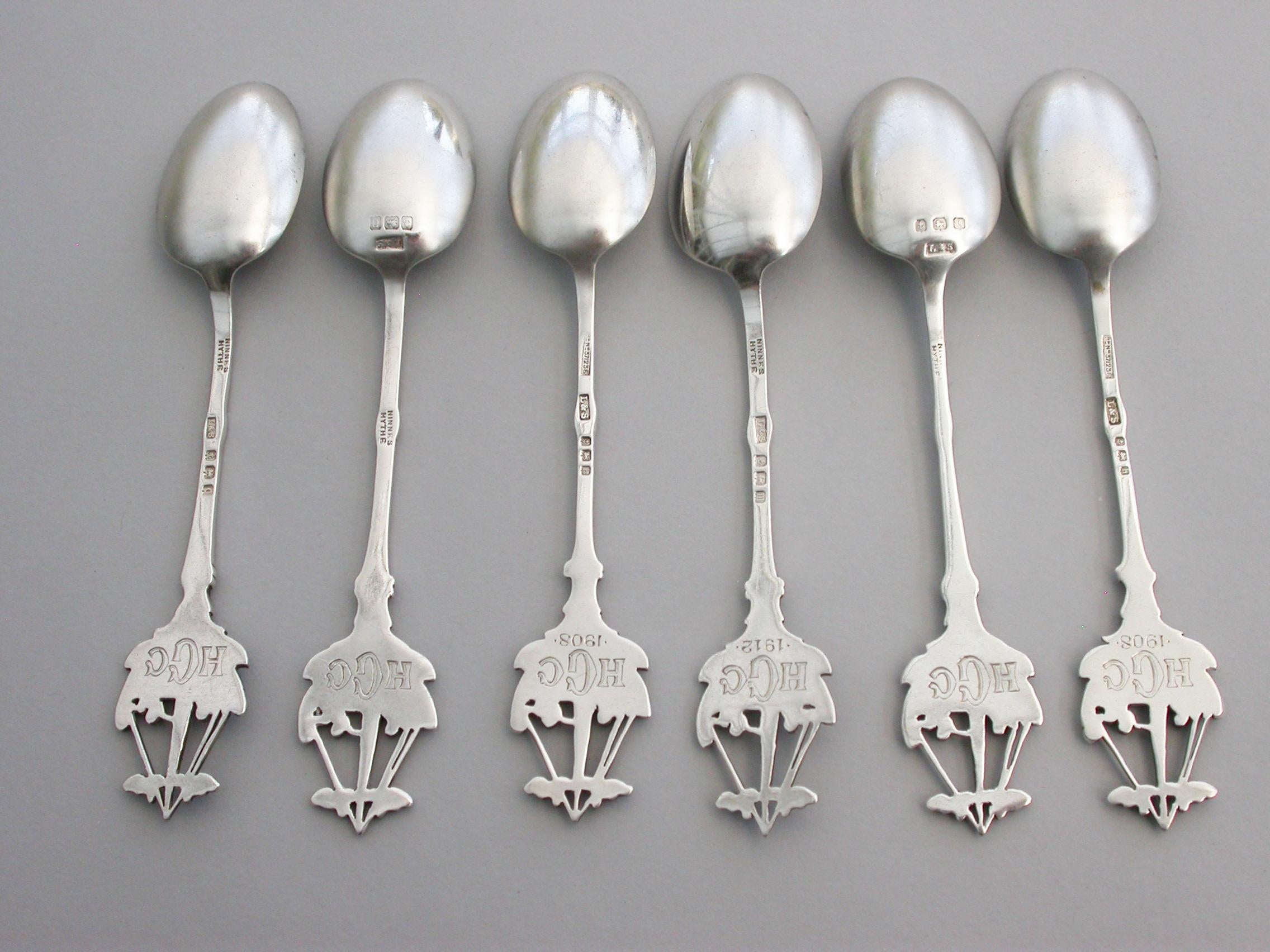 Set 6 Early 20th Century Silver and Enamel Hythe Golf Club Prize Teaspoons For Sale 5