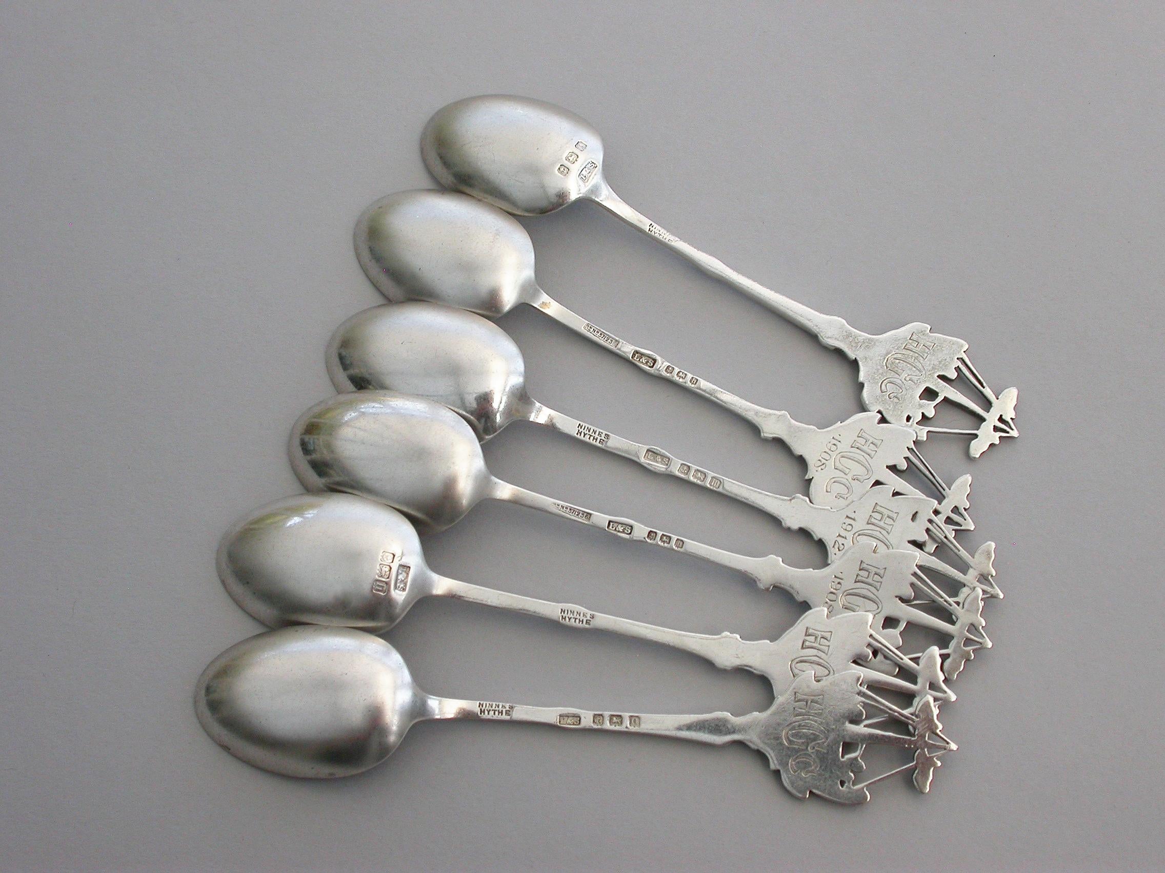 Set 6 Early 20th Century Silver and Enamel Hythe Golf Club Prize Teaspoons For Sale 6
