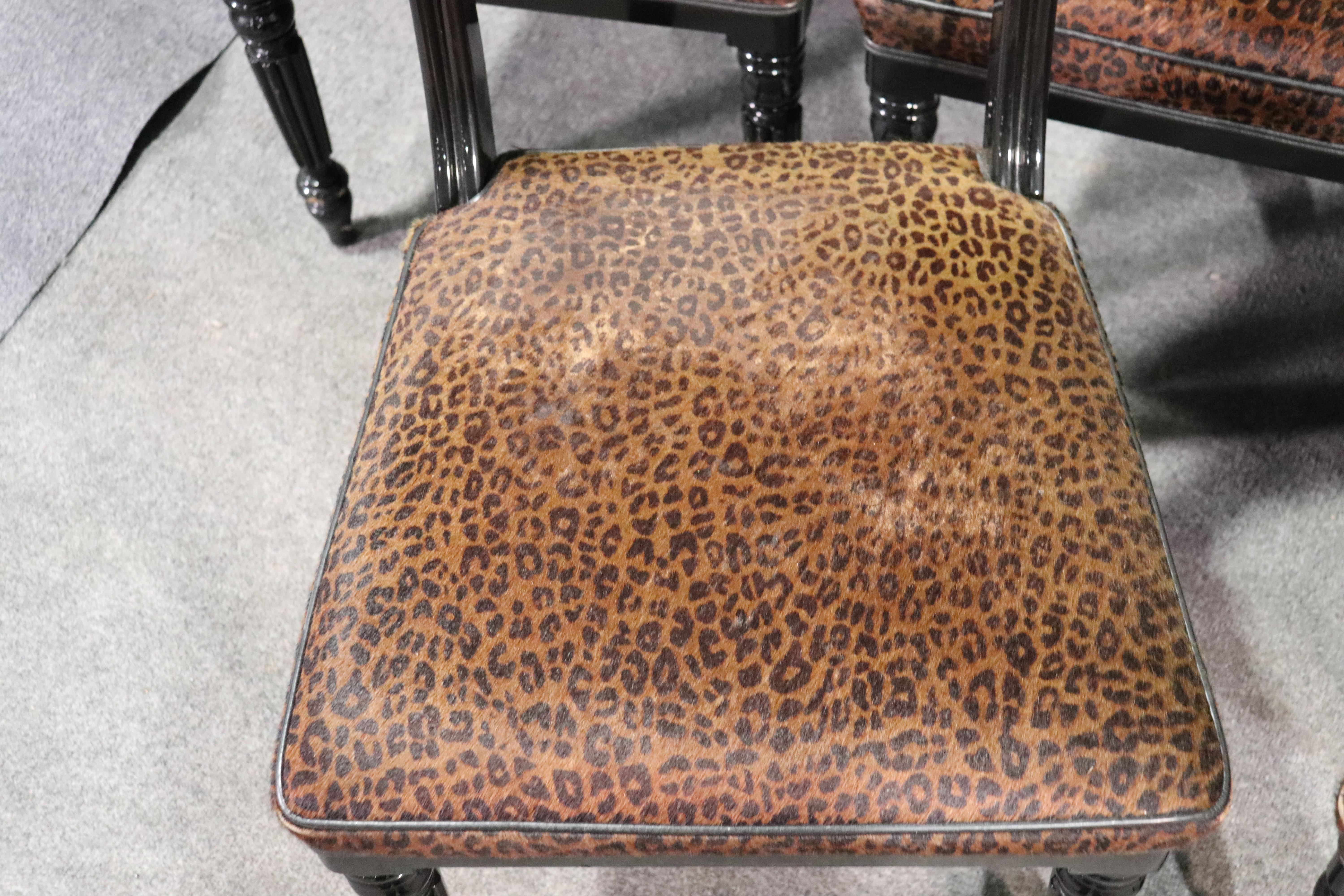 Regency Revival Set of 6 English Regency Style Cheetah Print Dining Side Chairs