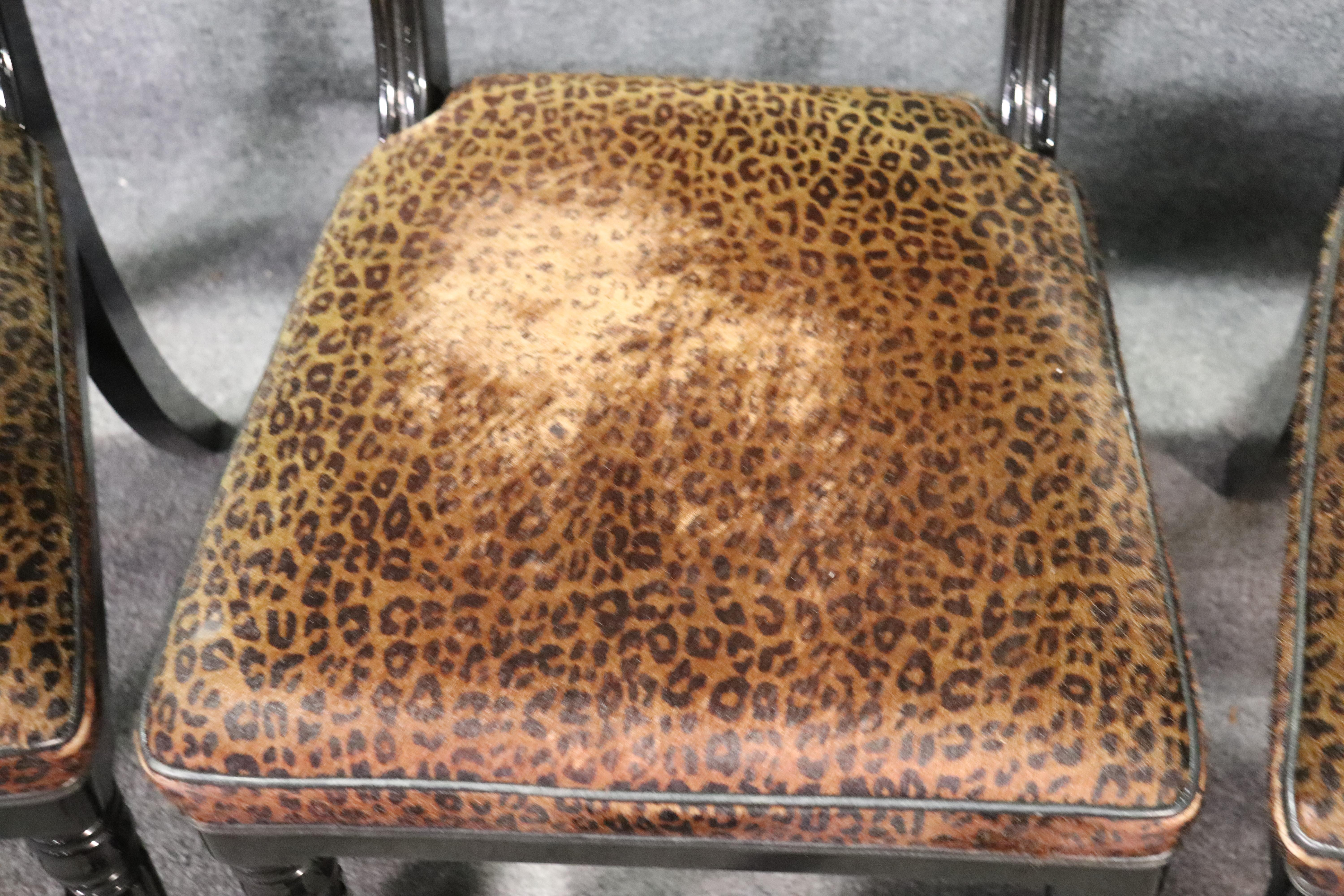 Walnut Set of 6 English Regency Style Cheetah Print Dining Side Chairs