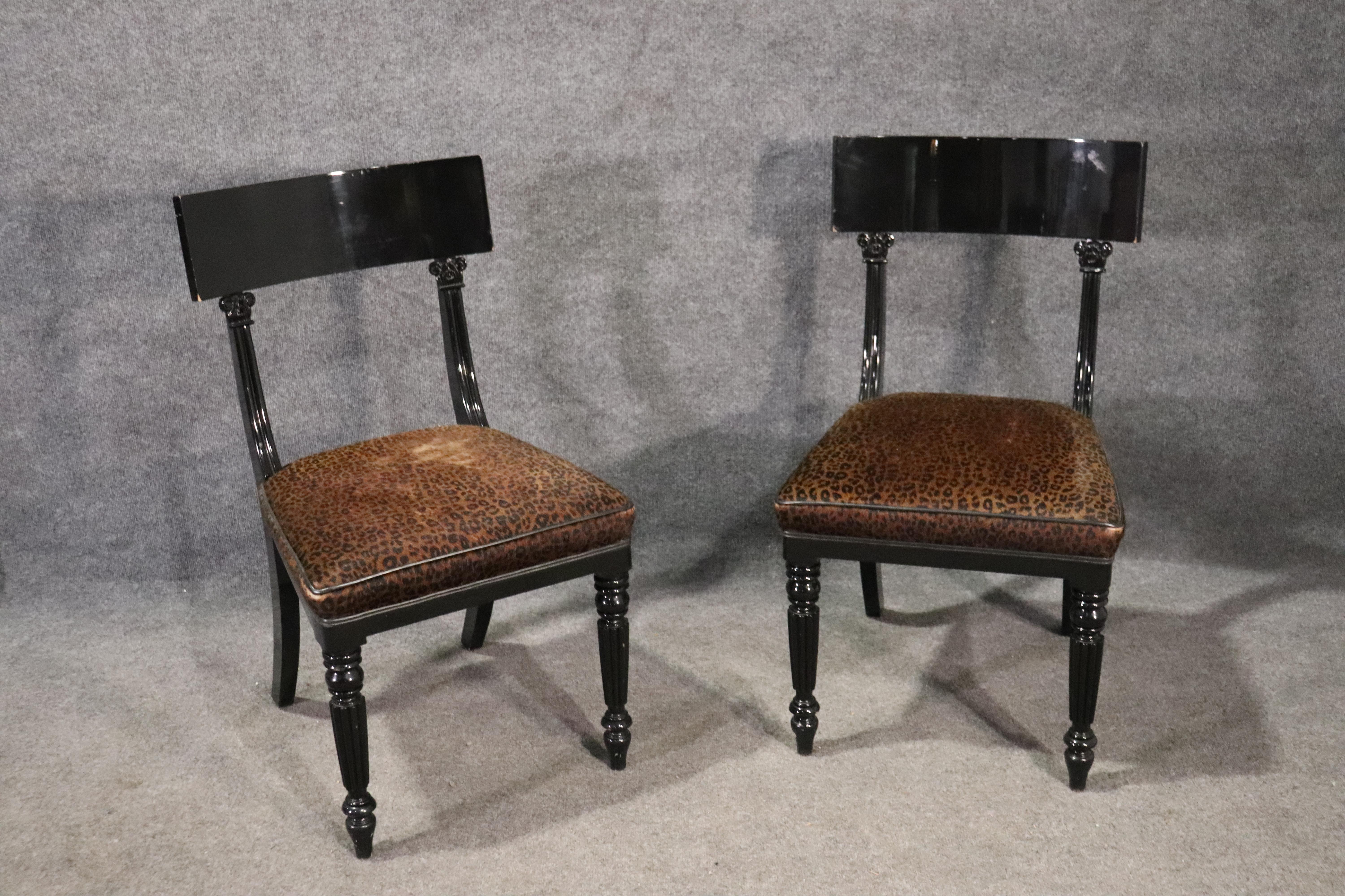 Set of 6 English Regency Style Cheetah Print Dining Side Chairs 1