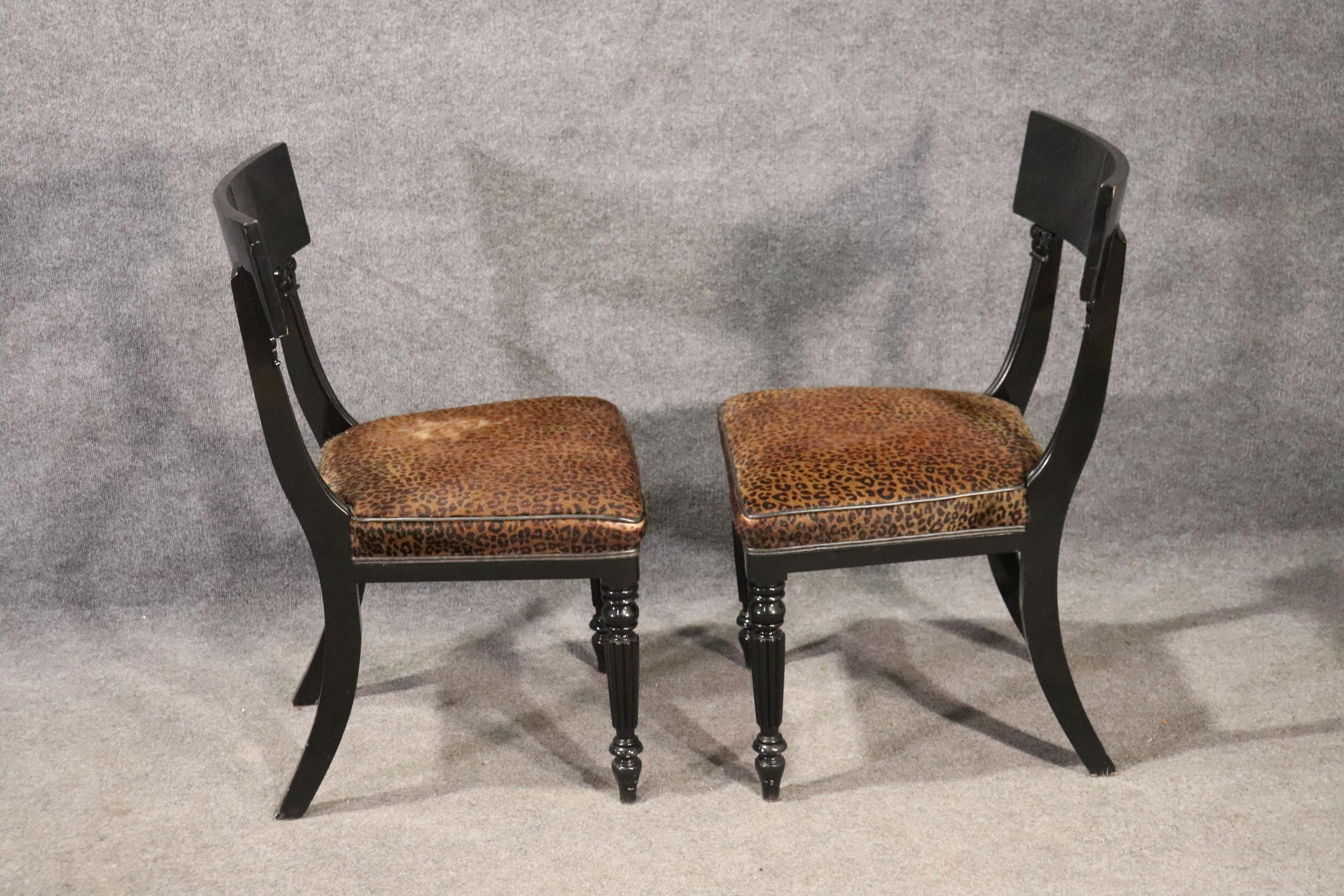 Set of 6 English Regency Style Cheetah Print Dining Side Chairs 2