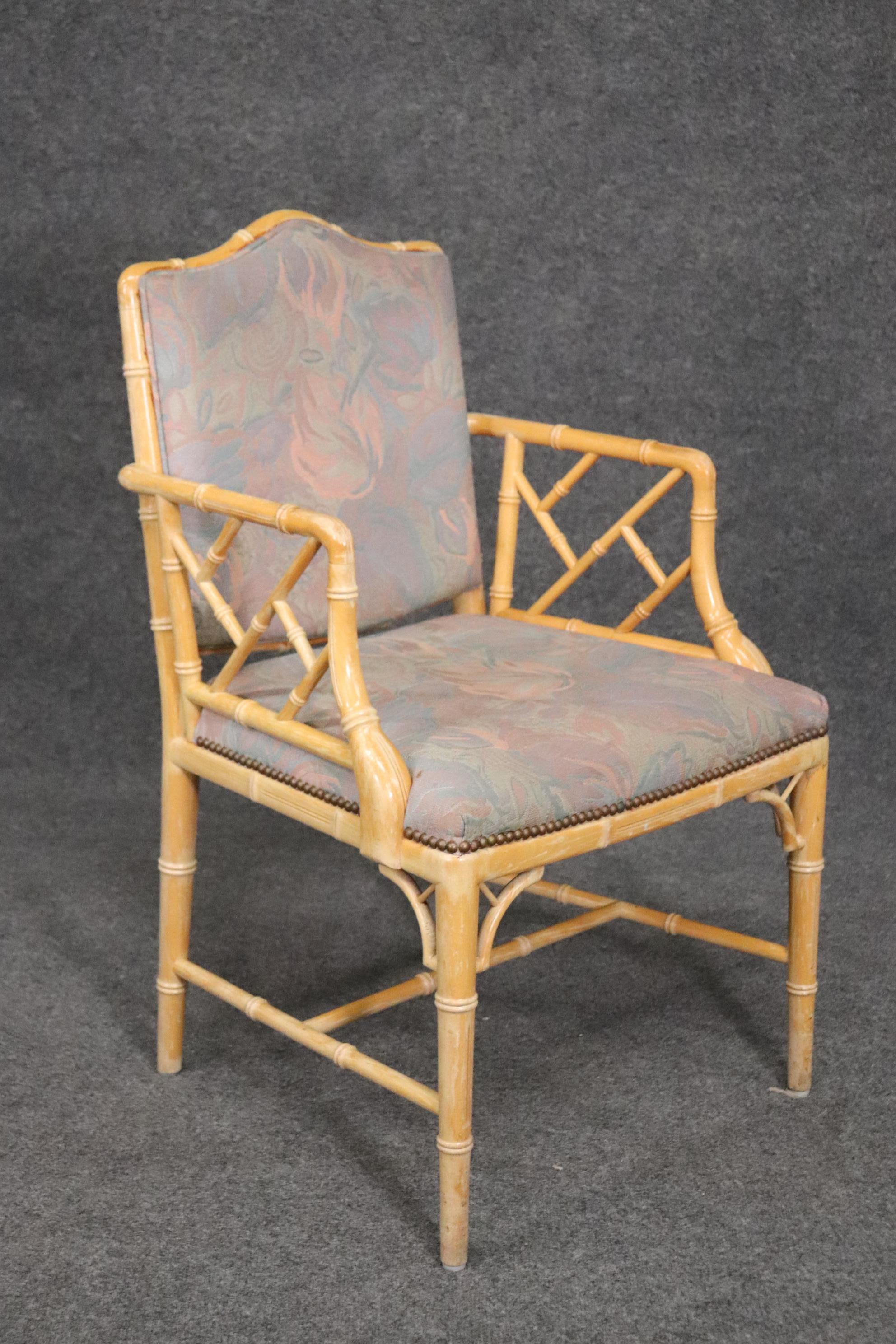 American Set 6 Faux Bamboo Hollywood Regency Style Dining Chairs circa 1960s