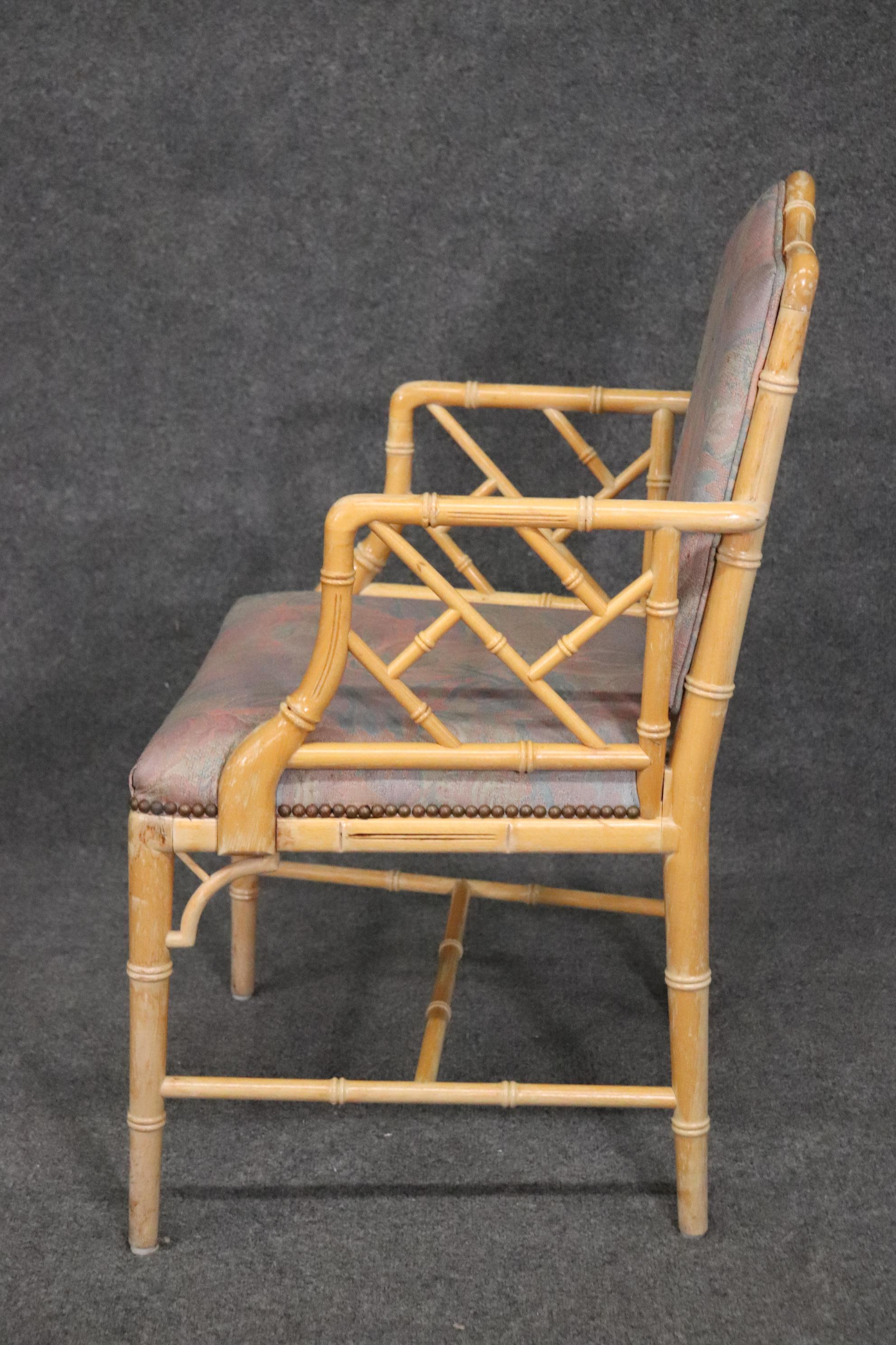 Set 6 Faux Bamboo Hollywood Regency Style Dining Chairs circa 1960s In Good Condition In Swedesboro, NJ