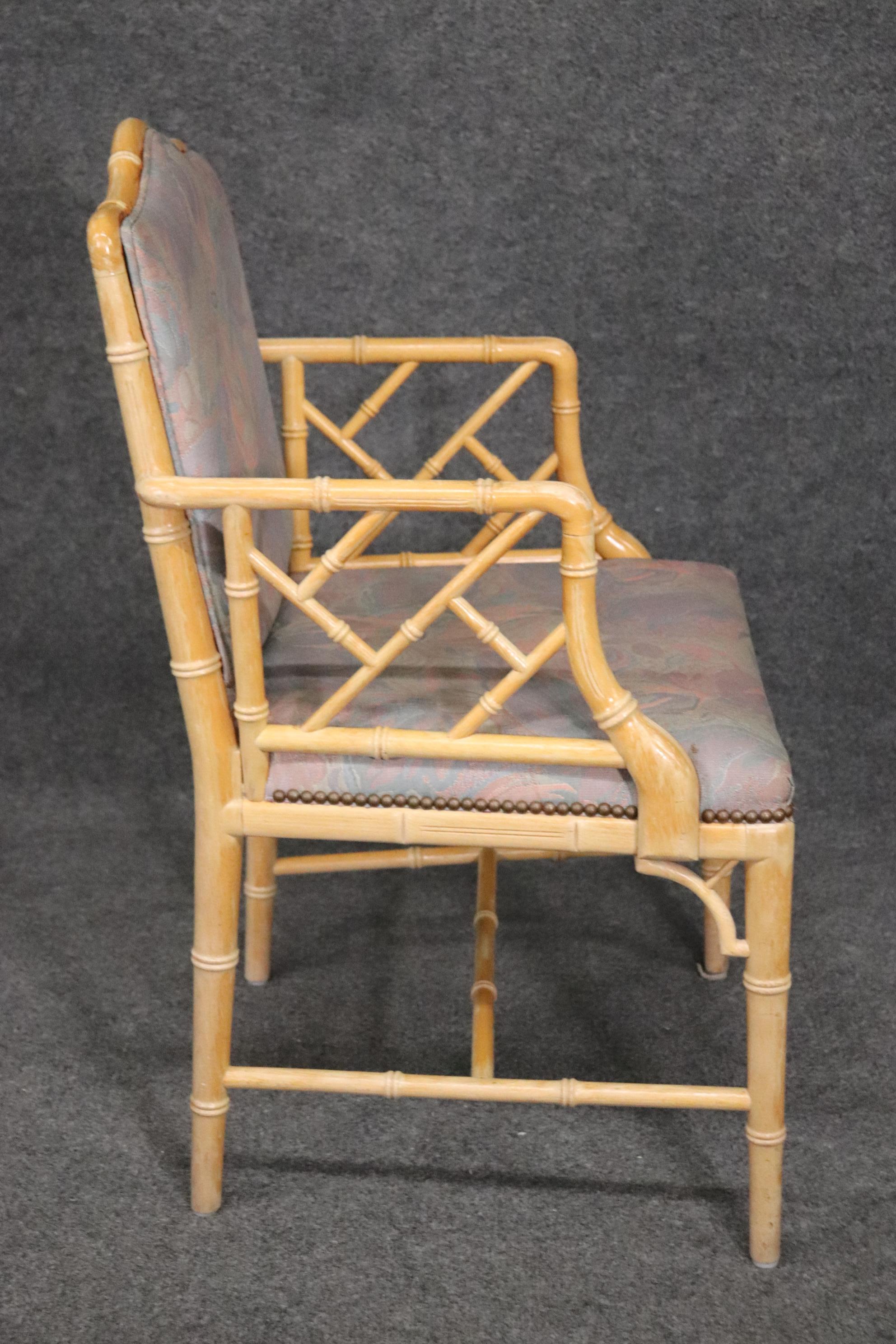 Mid-20th Century Set 6 Faux Bamboo Hollywood Regency Style Dining Chairs circa 1960s