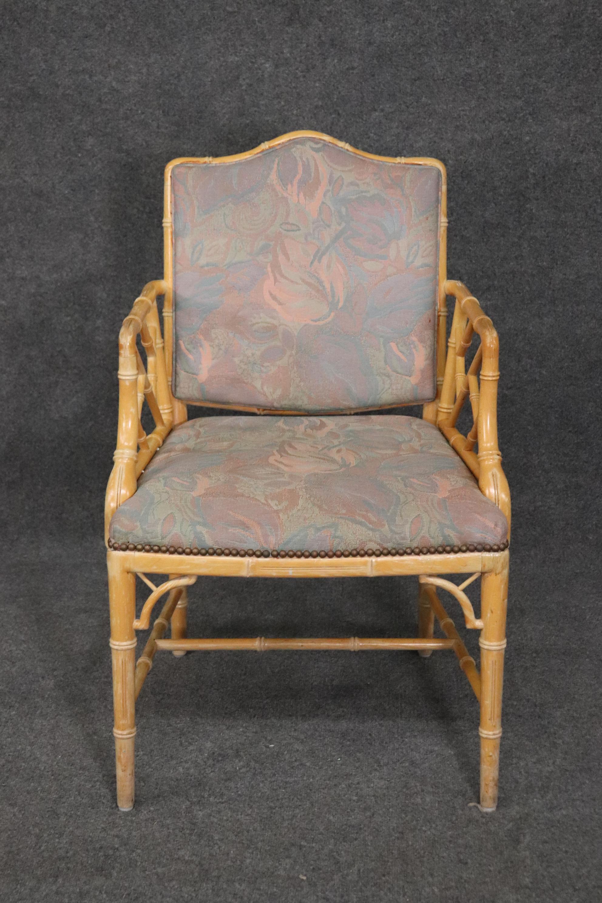 Set 6 Faux Bamboo Hollywood Regency Style Dining Chairs circa 1960s 1