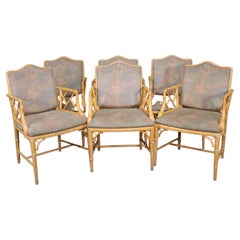 Set 6 Faux Bamboo Hollywood Regency Style Dining Chairs circa 1960s