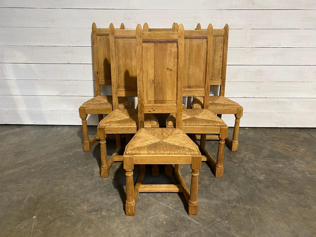 Set 6 French Bleached Oak Farmhouse Dining Chairs 4