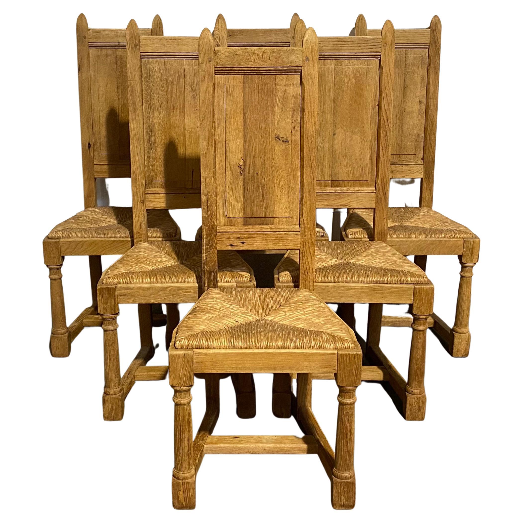 Set 6 French Bleached Oak Farmhouse Dining Chairs