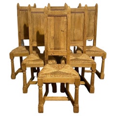 Set 6 French Bleached Oak Farmhouse Dining Chairs