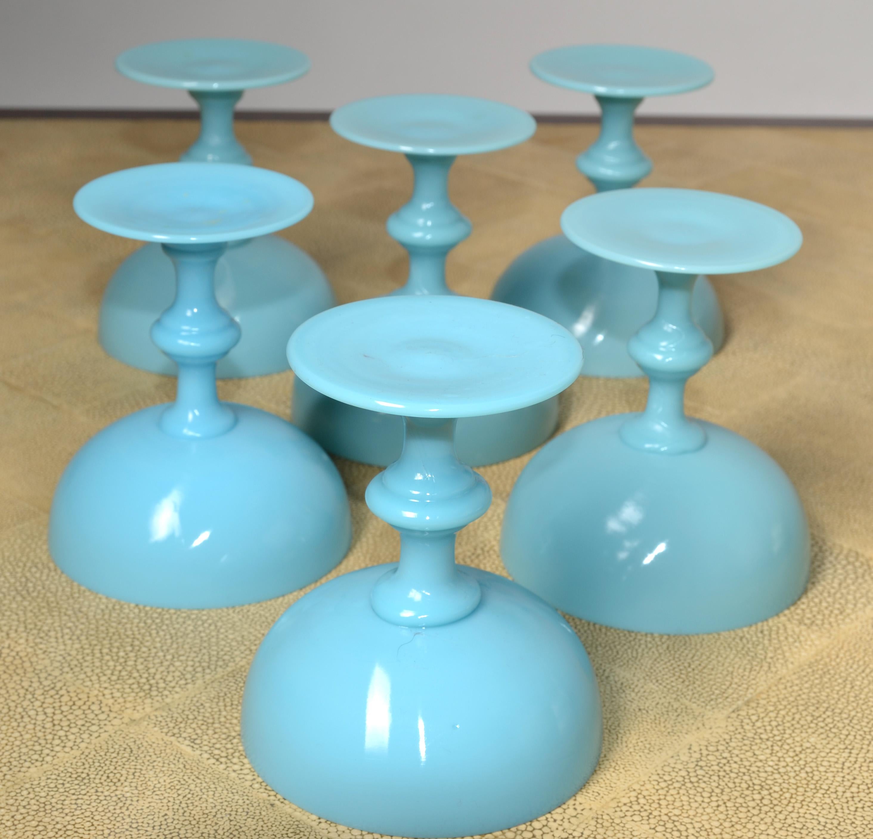 Set 6 French Blue Opaline Sherbet Cups Portieux Valersthal Neoclassical  For Sale 1