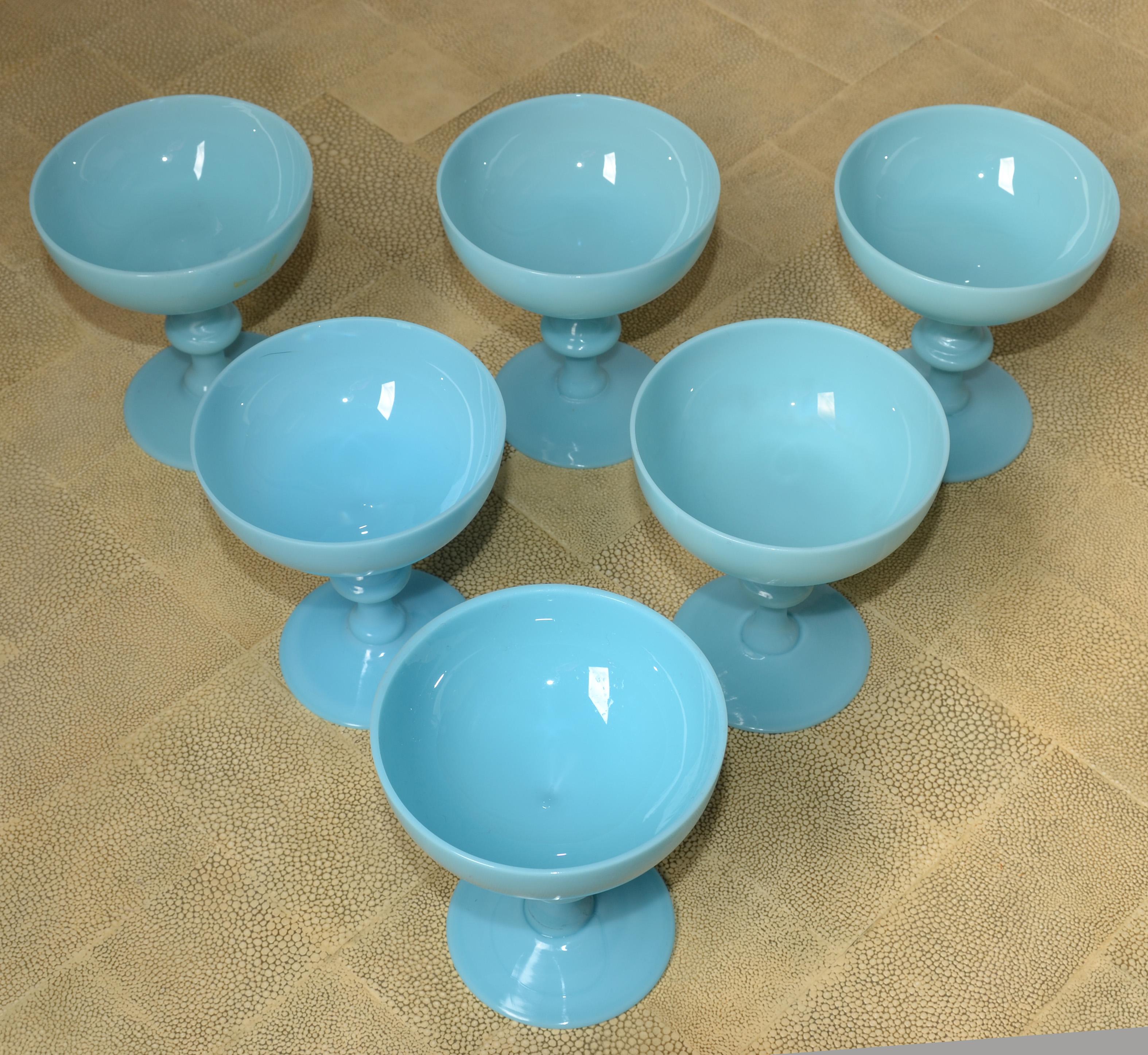 Set 6 French Blue Opaline Sherbet Cups Portieux Valersthal Neoclassical  In Good Condition For Sale In Miami, FL