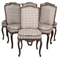 Set 6 French Country Louis XV Dark Walnut Dining Chairs