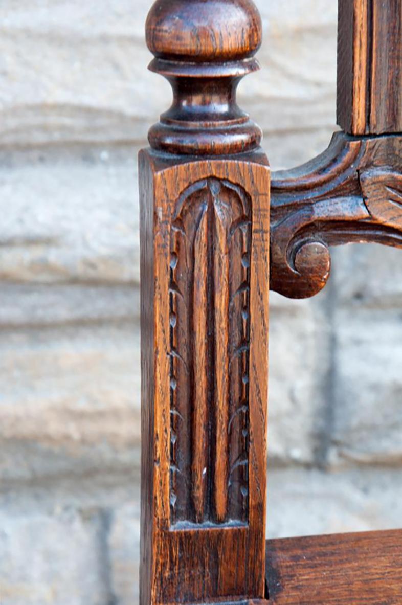 Set 6 French Dark Carved Oak and Cane Side Chairs In Good Condition For Sale In Livingston, NJ