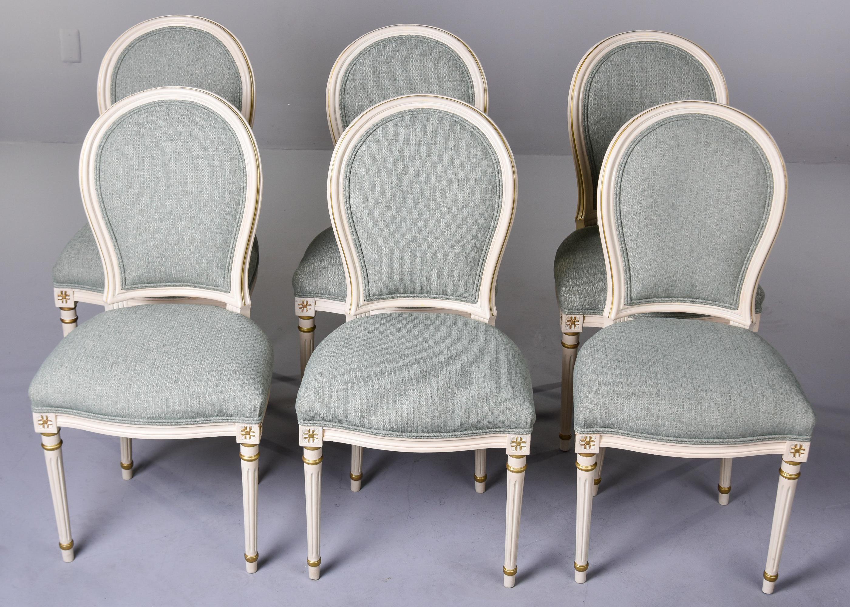 Set 6 French Early 20th C Louis XVI Style Dining Chairs with New Upholstery In Good Condition In Troy, MI