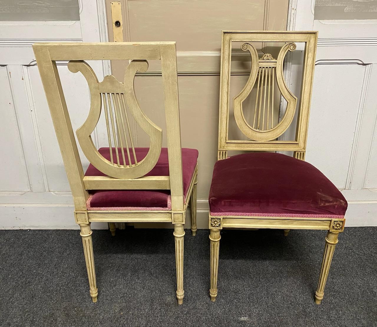 Mid-20th Century Set 6 French Harp Back Dining Chairs