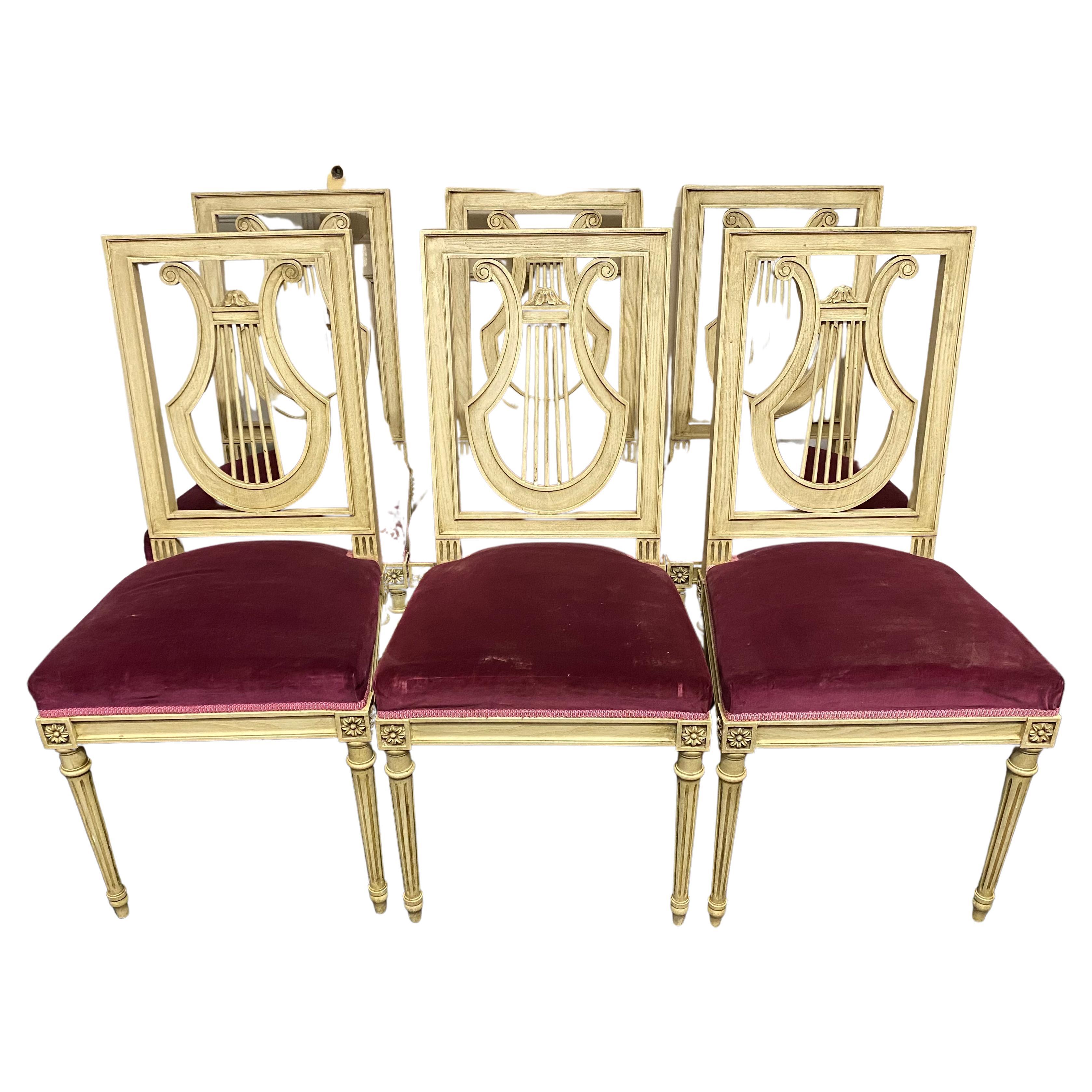 Set 6 French Harp Back Dining Chairs For Sale