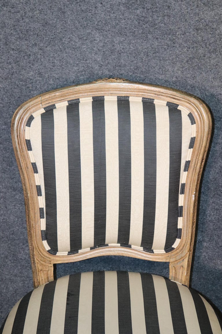 Set 6 French Louis XV Paint Decorated Dining Chairs in Moire Striped Upholstery 7