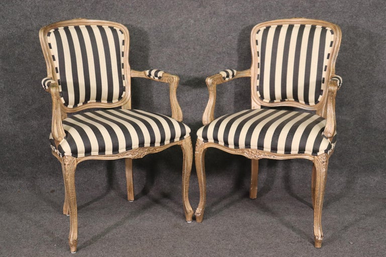 Set 6 French Louis XV Paint Decorated Dining Chairs in Moire Striped Upholstery 9