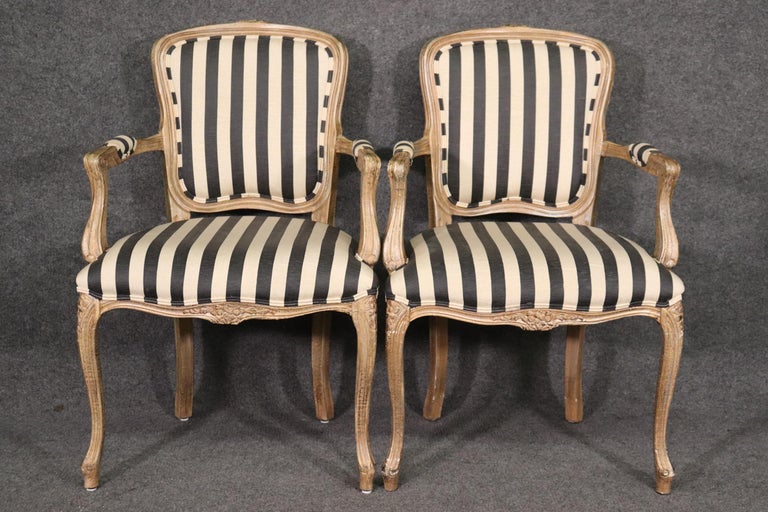 Set 6 French Louis XV Paint Decorated Dining Chairs in Moire Striped Upholstery 10