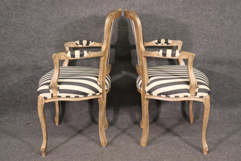 Set 6 French Louis XV Paint Decorated Dining Chairs in Moire Striped Upholstery 11