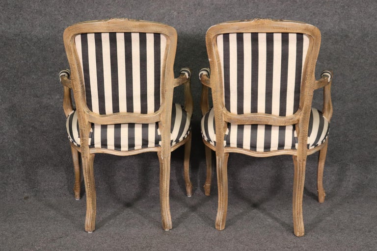 Set 6 French Louis XV Paint Decorated Dining Chairs in Moire Striped Upholstery 12