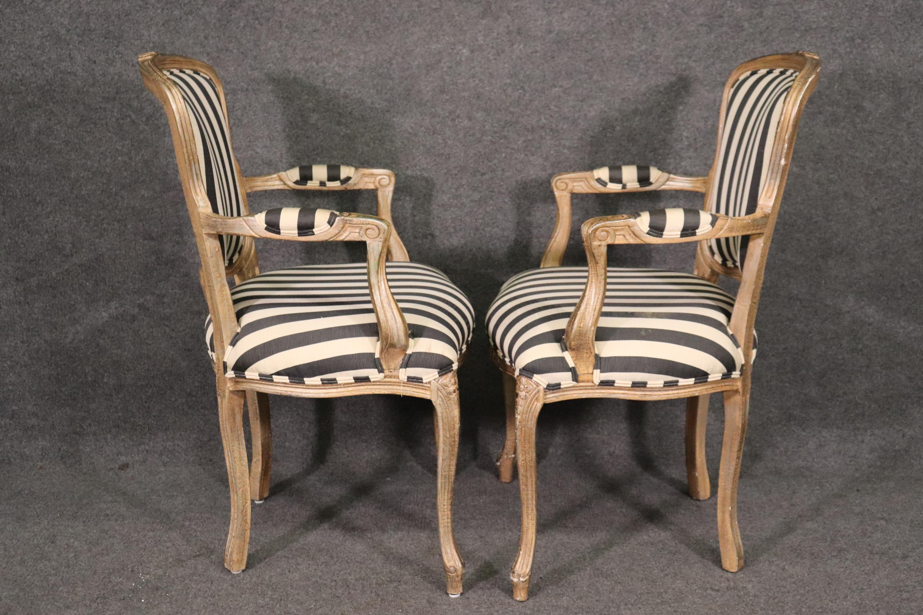 Set 6 French Louis XV Paint Decorated Dining Chairs in Moire Striped Upholstery 13