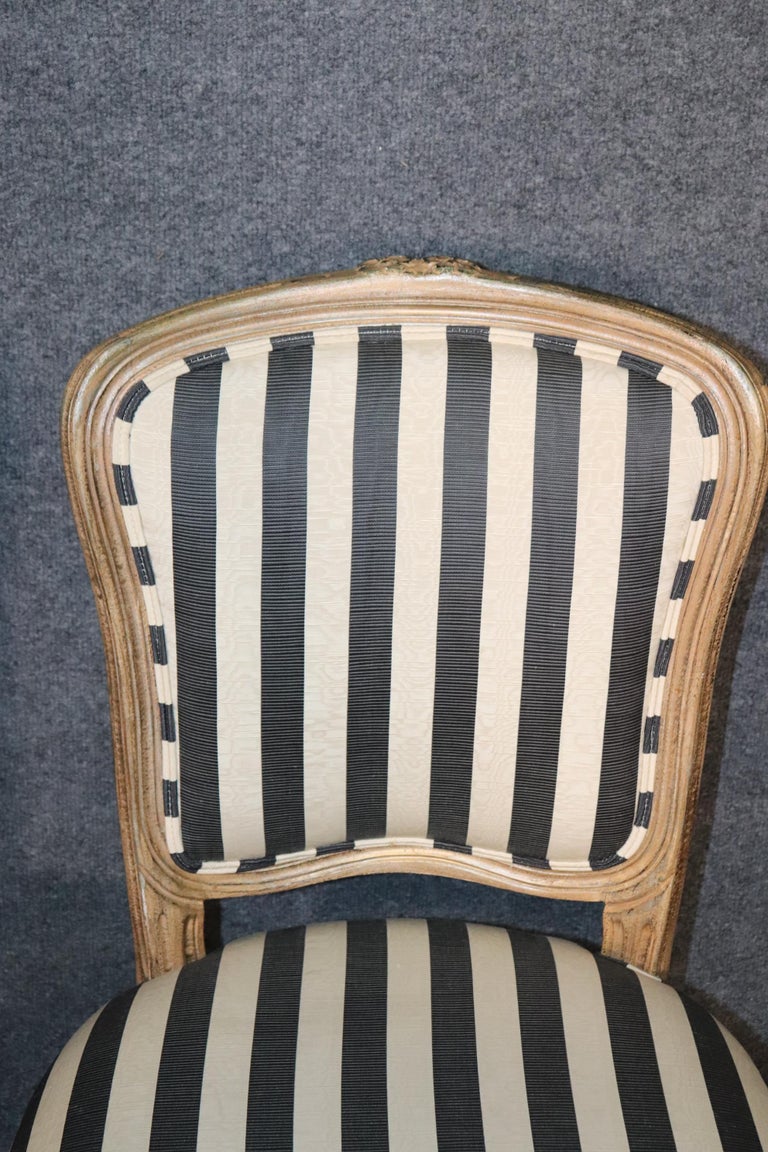 Set 6 French Louis XV Paint Decorated Dining Chairs in Moire Striped Upholstery 1