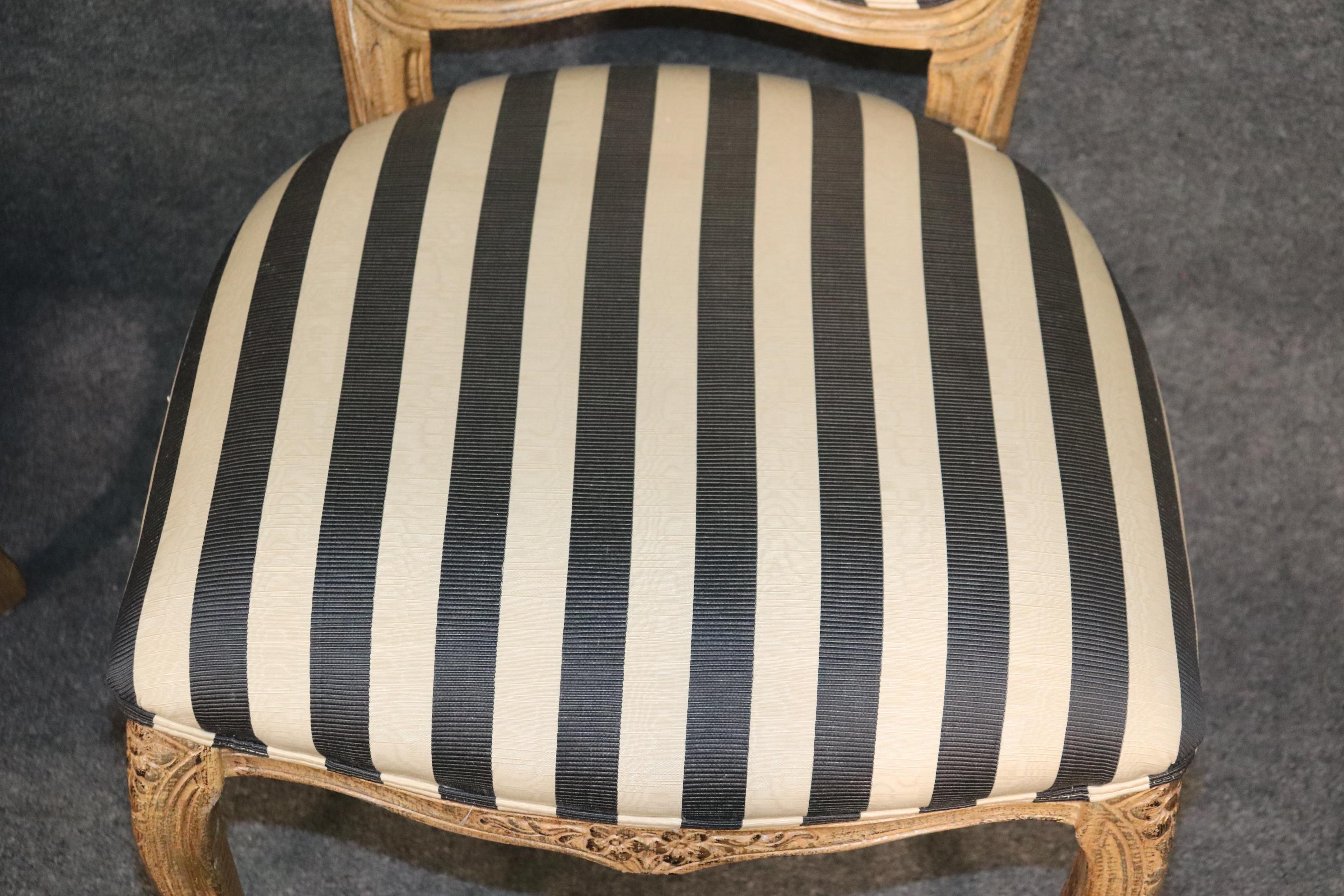 Set 6 French Louis XV Paint Decorated Dining Chairs in Moire Striped Upholstery 2