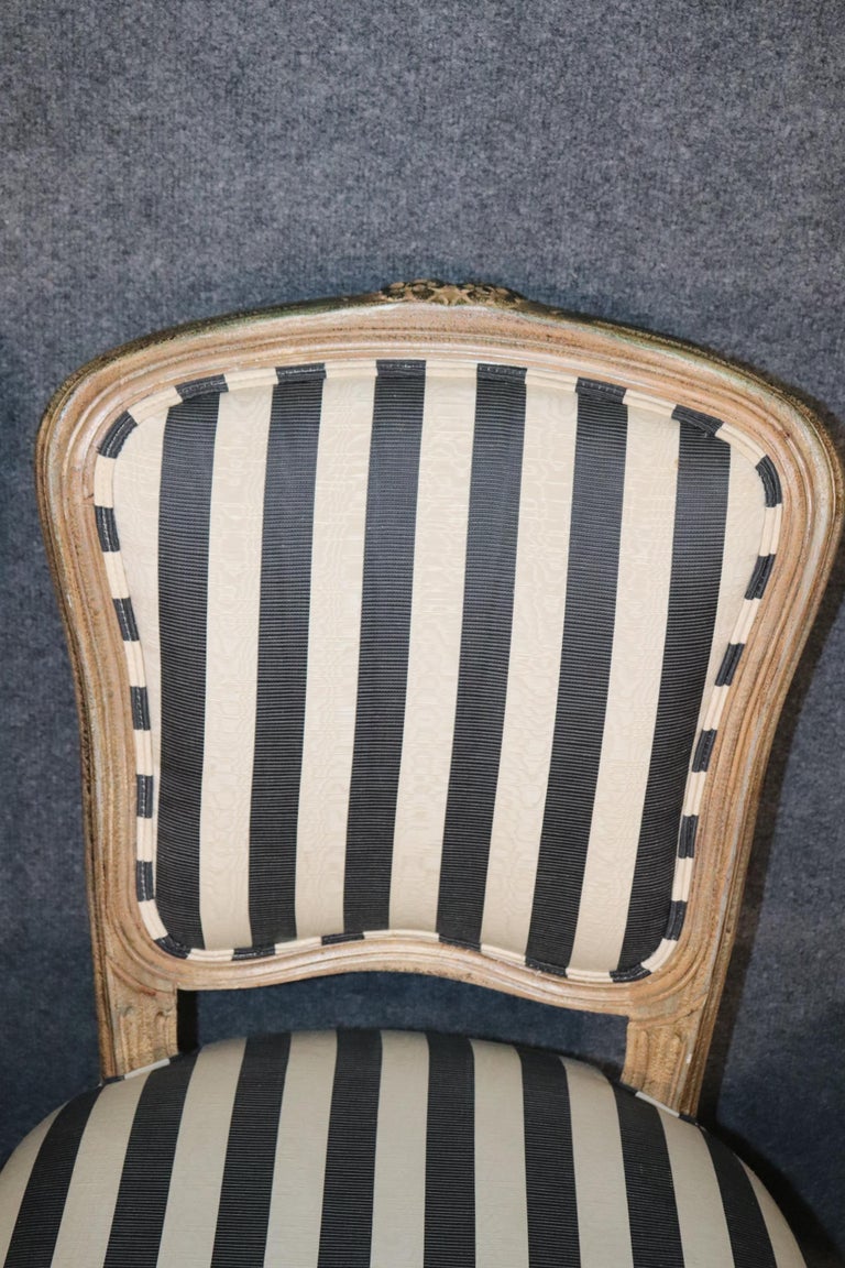 Set 6 French Louis XV Paint Decorated Dining Chairs in Moire Striped Upholstery 3