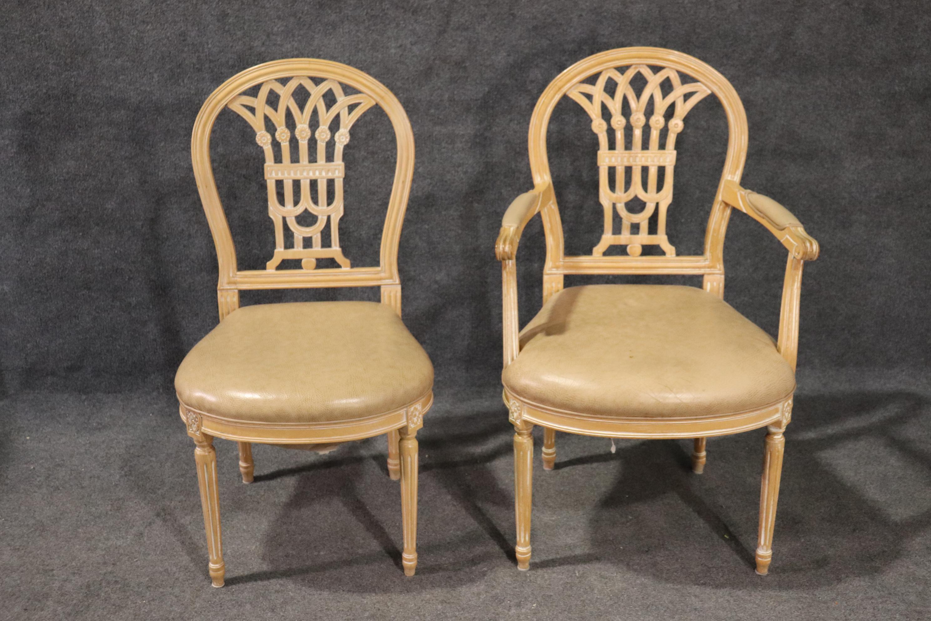 Set 6 French Louis XVI Style White washed Dining Chairs 11