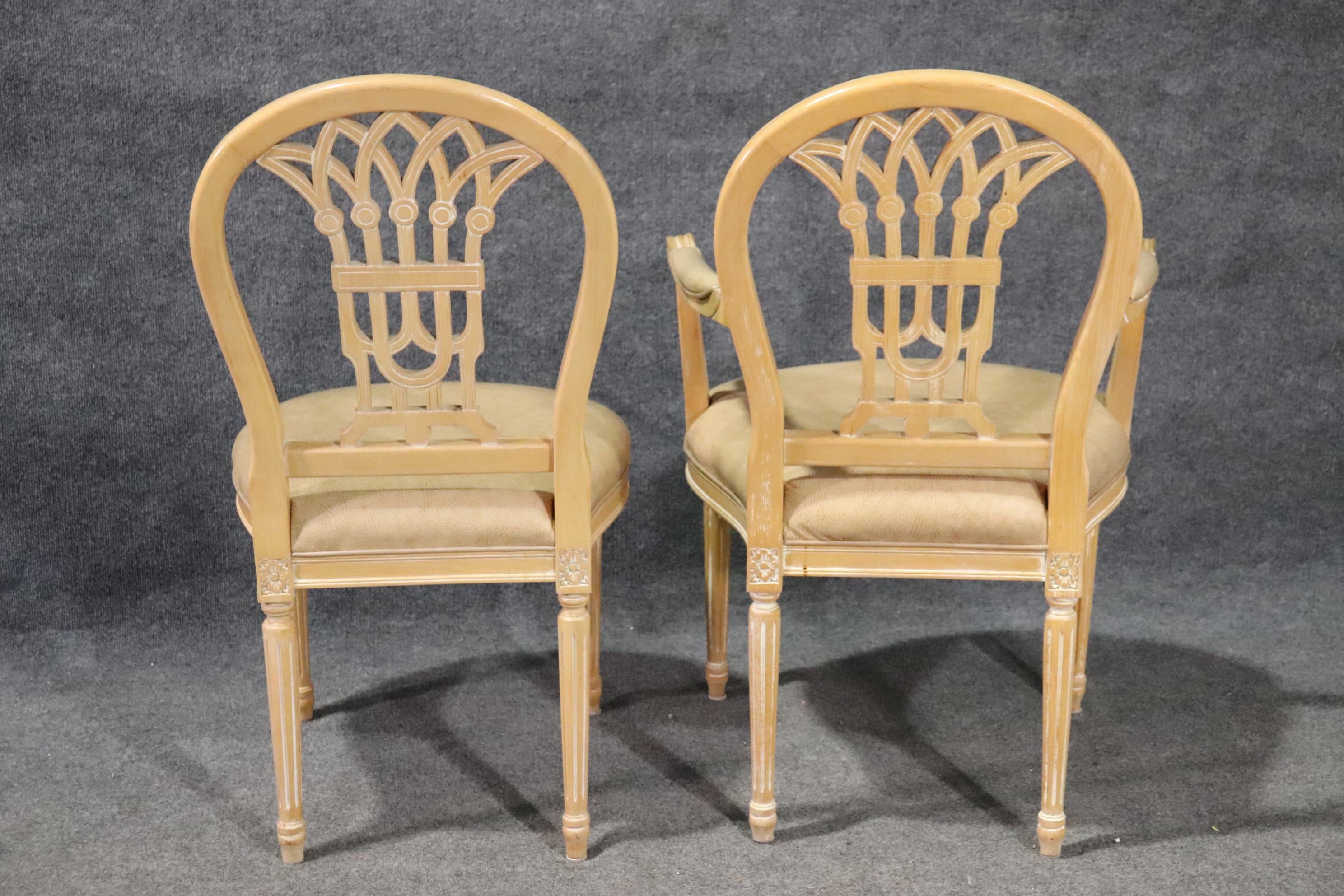Set 6 French Louis XVI Style White washed Dining Chairs 13