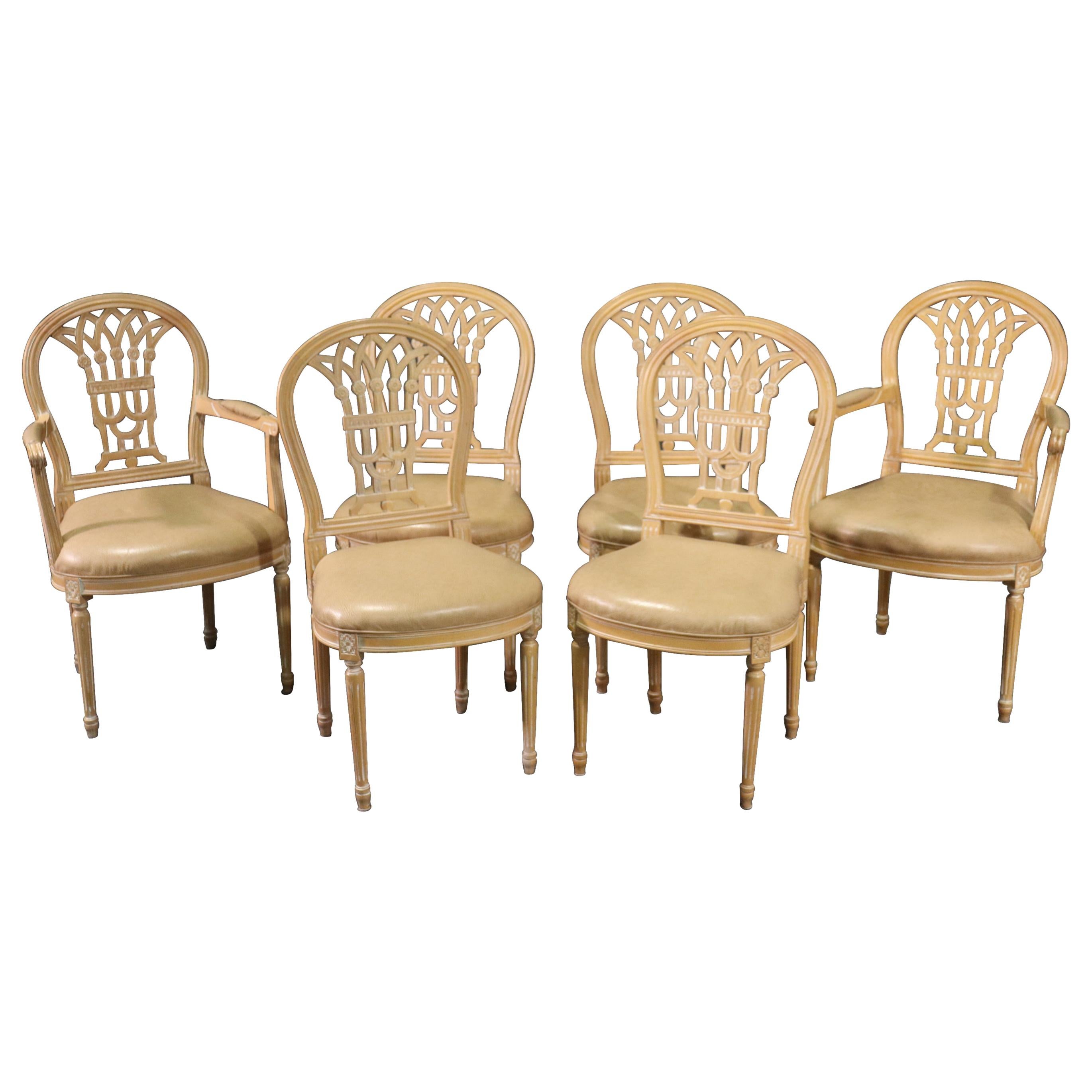 Set 6 French Louis XVI Style White washed Dining Chairs