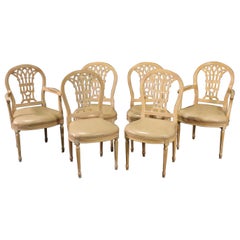 Set 6 French Louis XVI Style White washed Dining Chairs