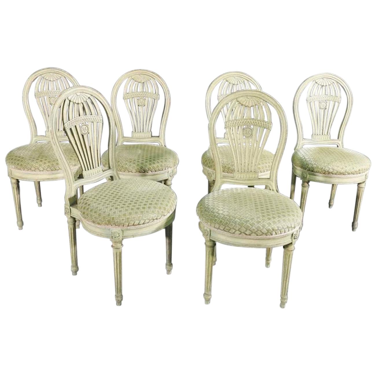 Set 6 French Maison Jansen Louis XVI Painted Balloon Back Dining Chairs